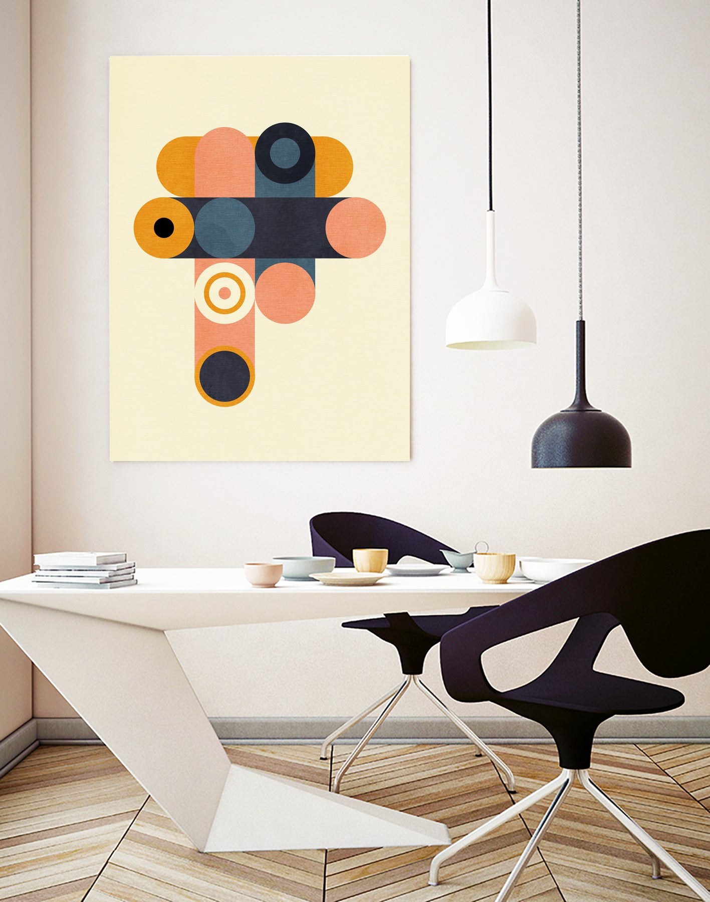 Rainbow Plus Shapes  Blue Mustard8 by Ana Rut Bre on GIANT ART - abstract abstract