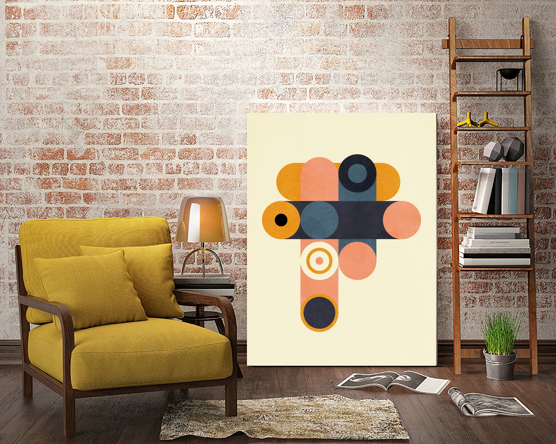 Rainbow Plus Shapes  Blue Mustard8 by Ana Rut Bre on GIANT ART - abstract abstract