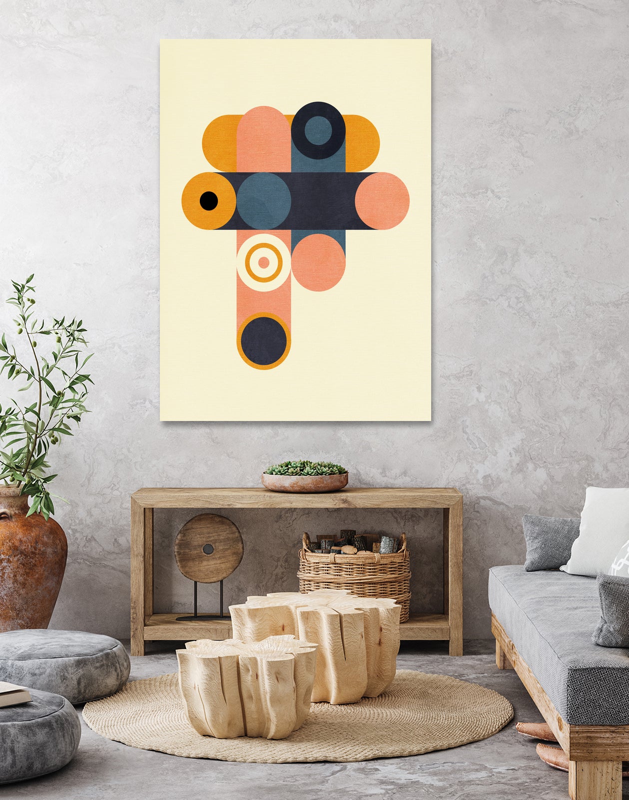 Rainbow Plus Shapes  Blue Mustard8 by Ana Rut Bre on GIANT ART - abstract abstract