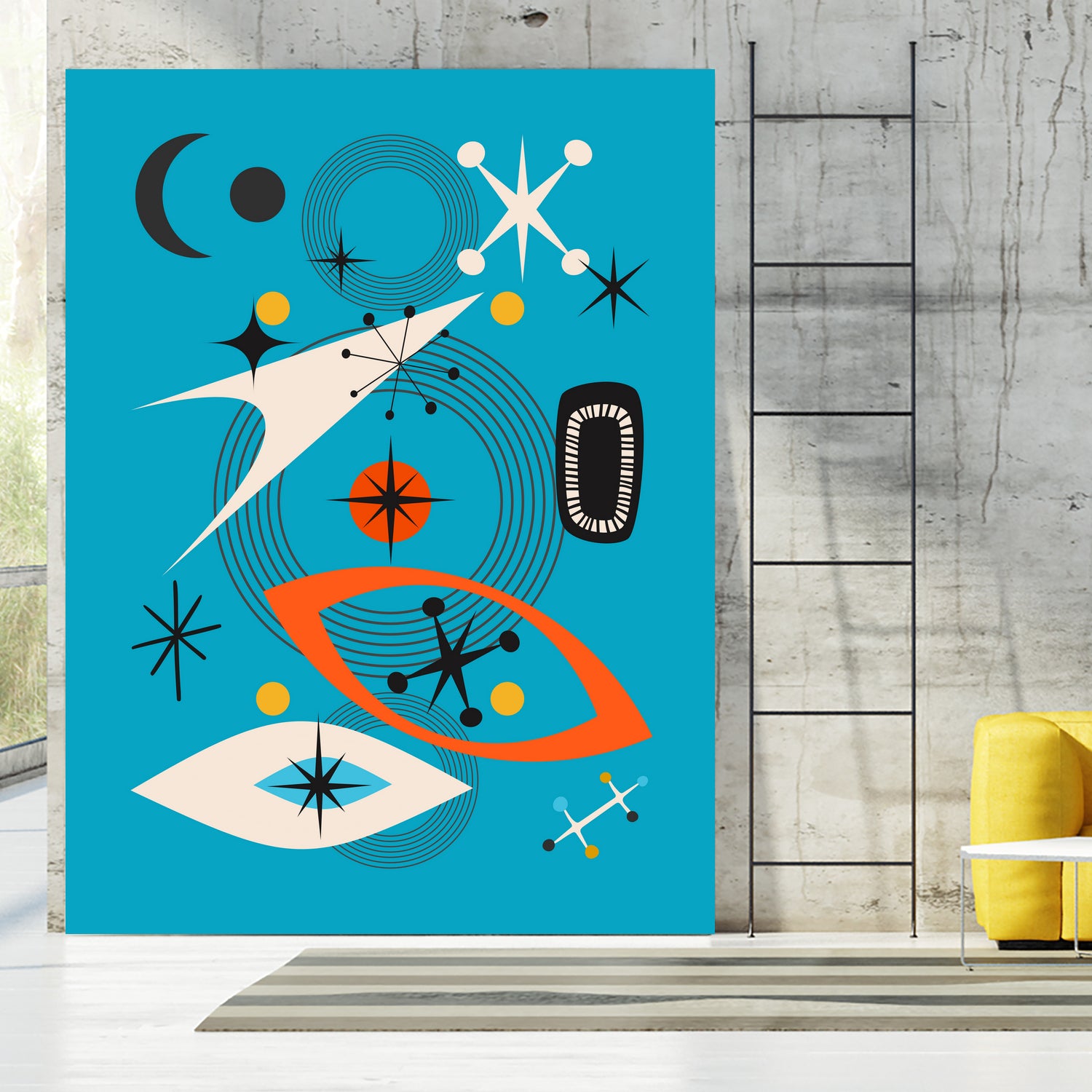 Mid Century In Retro Blue by Little on GIANT ART - illustration blue background