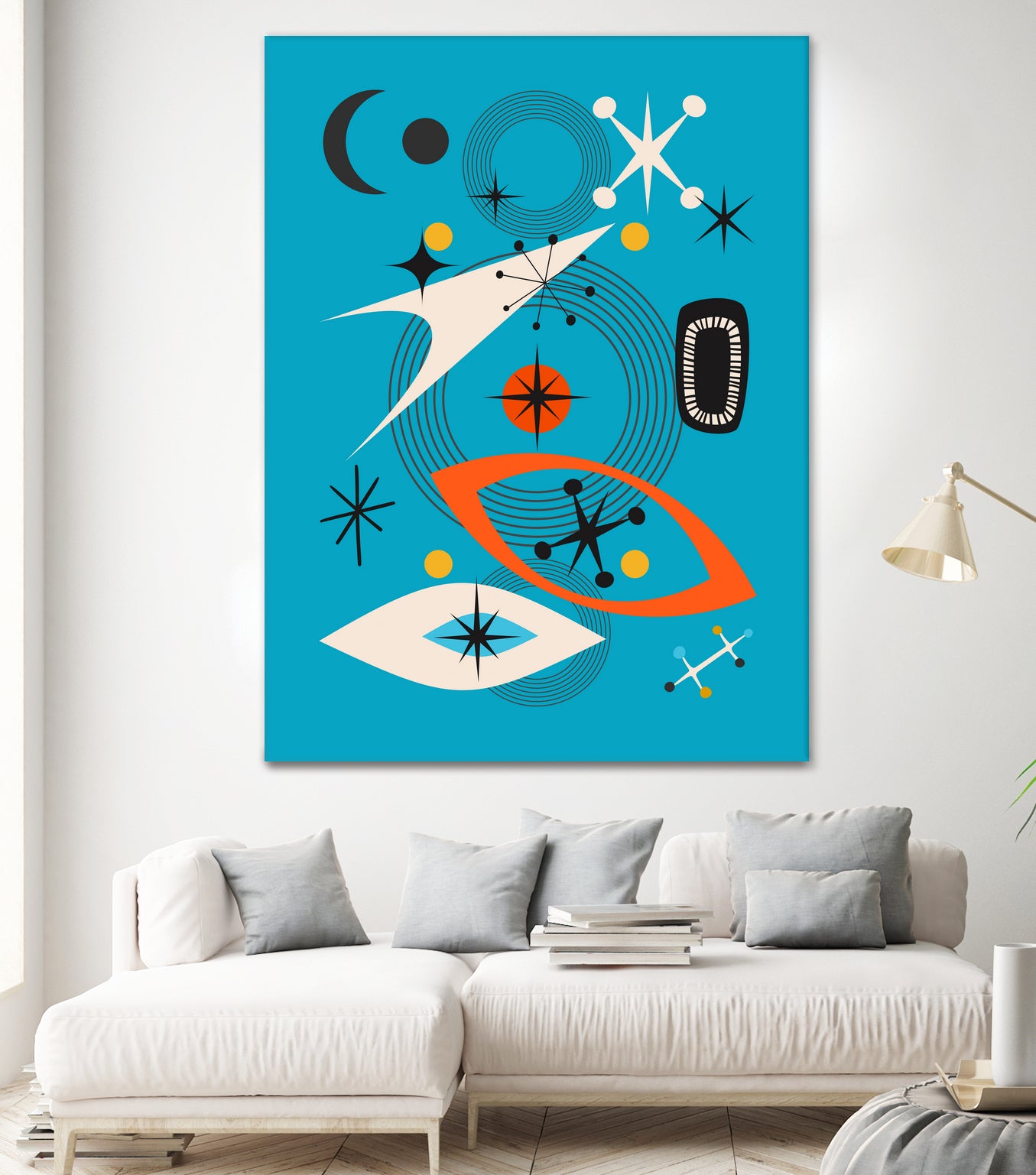 Mid Century In Retro Blue by Little on GIANT ART - illustration blue background