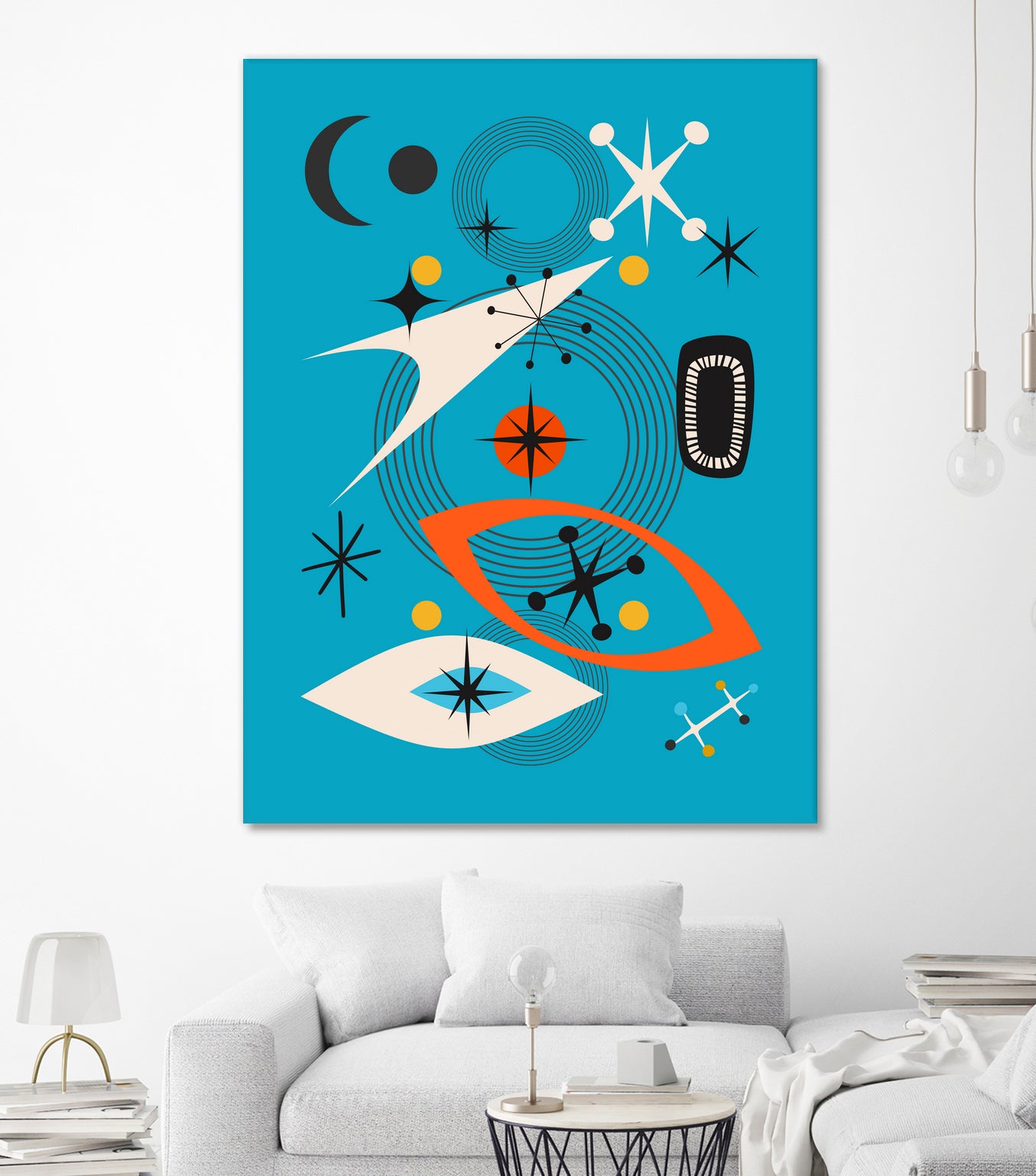Mid Century In Retro Blue by Little on GIANT ART - illustration blue background