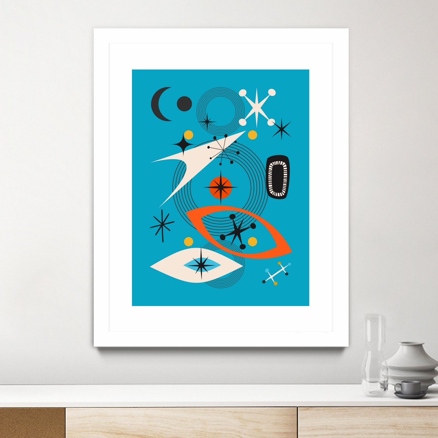 Mid Century In Retro Blue by Little on GIANT ART - illustration blue background