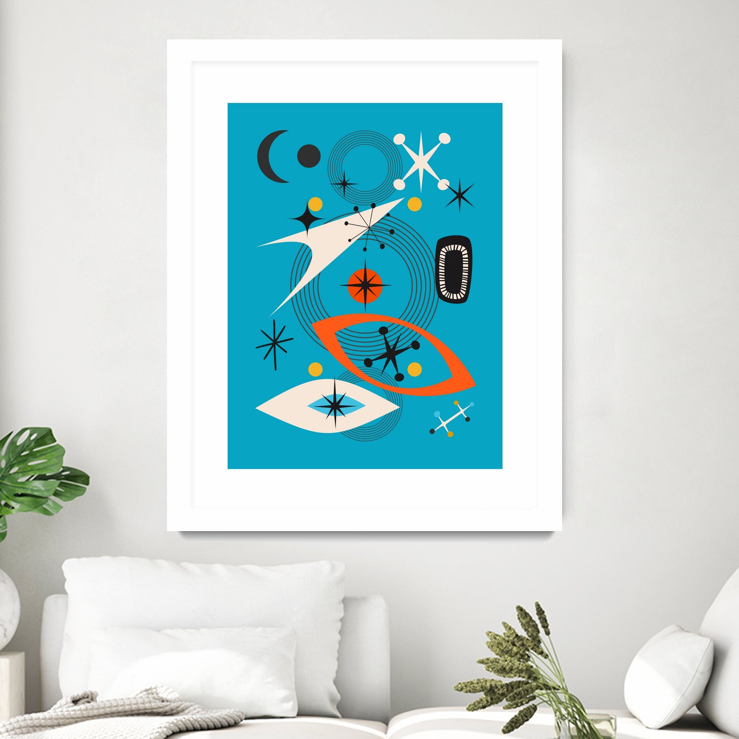 Mid Century In Retro Blue by Little on GIANT ART - illustration blue background