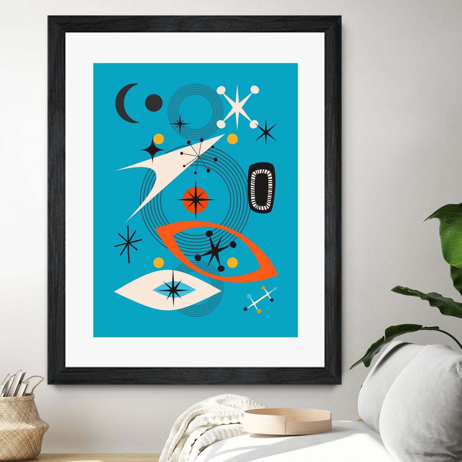 Mid Century In Retro Blue by Little on GIANT ART - illustration blue background