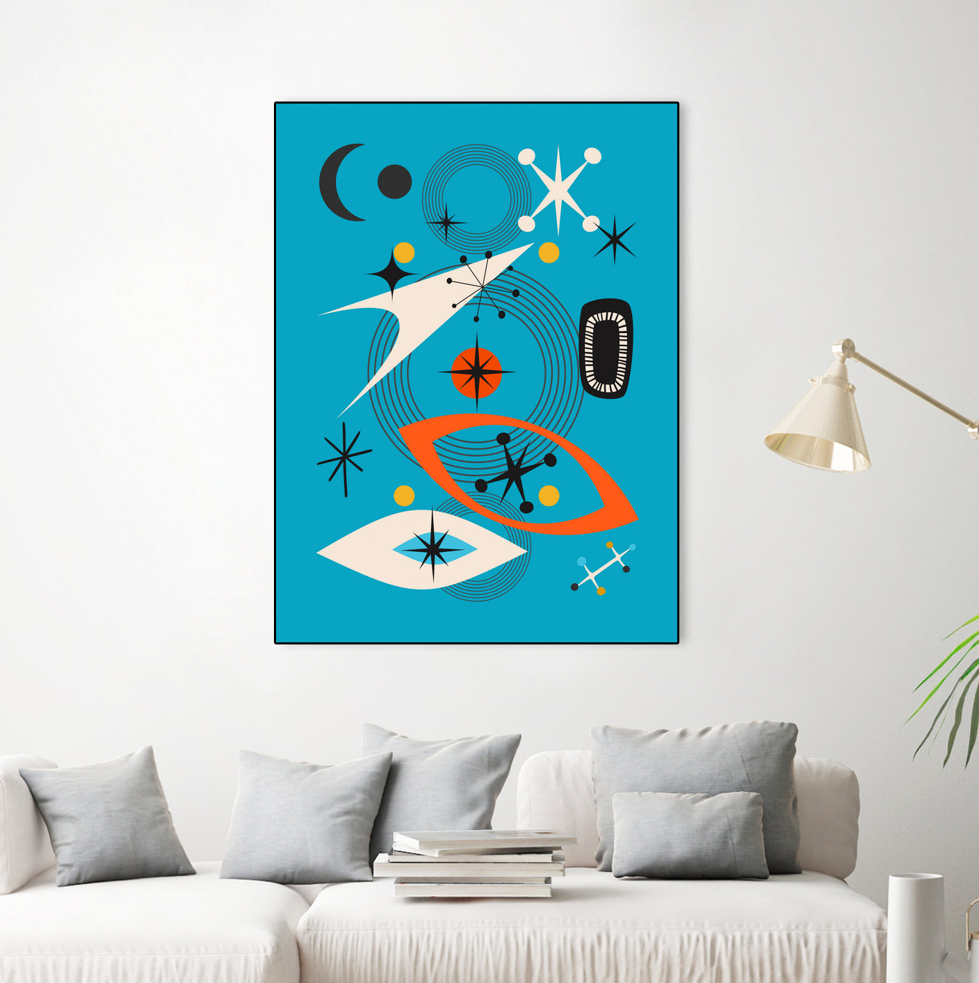 Mid Century In Retro Blue by Little on GIANT ART - illustration blue background