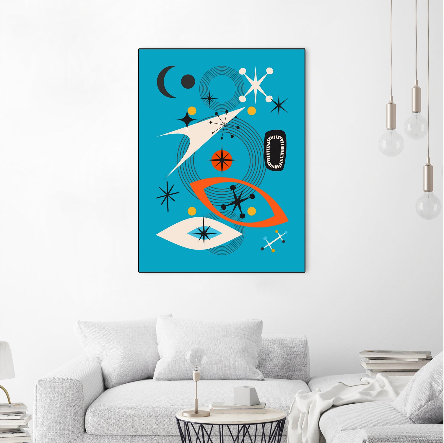 Mid Century In Retro Blue by Little on GIANT ART - illustration blue background