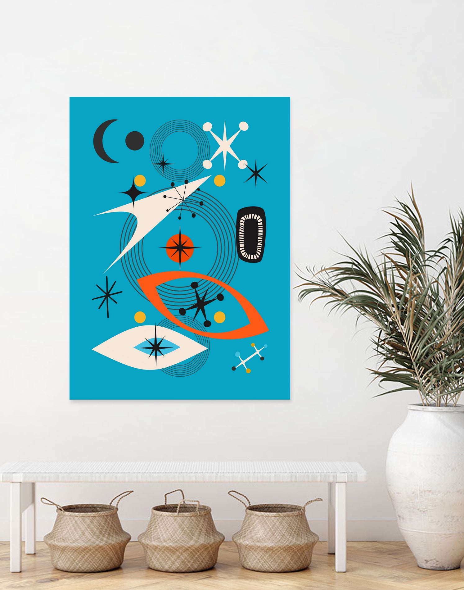 Mid Century In Retro Blue by Little on GIANT ART - illustration blue background
