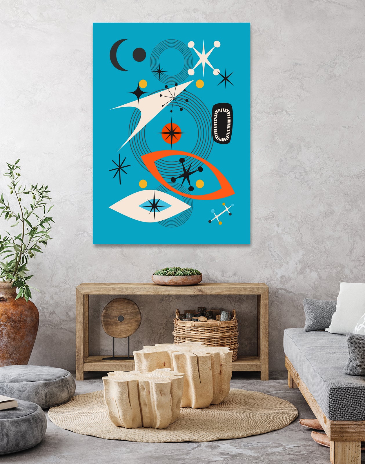 Mid Century In Retro Blue by Little on GIANT ART - illustration blue background