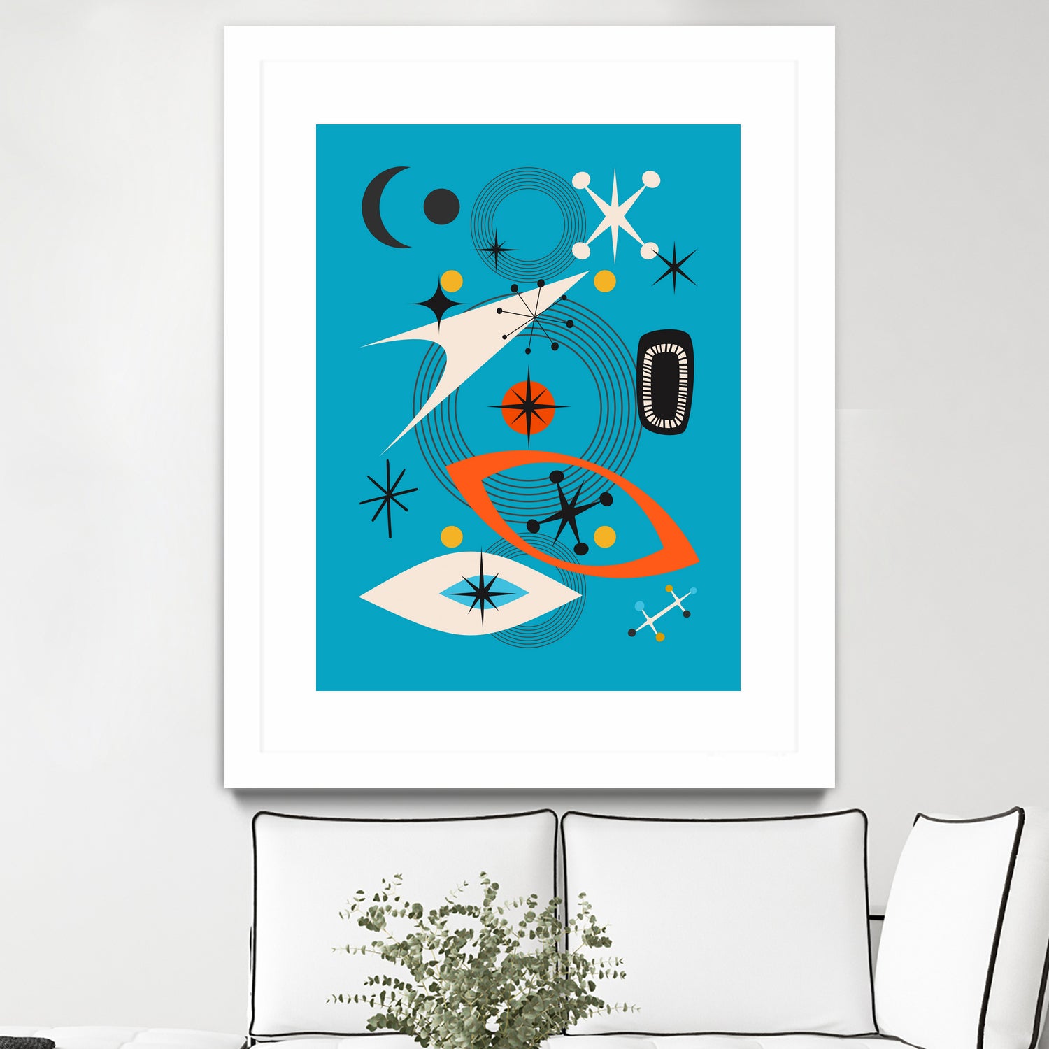 Mid Century In Retro Blue by Little on GIANT ART - illustration blue background