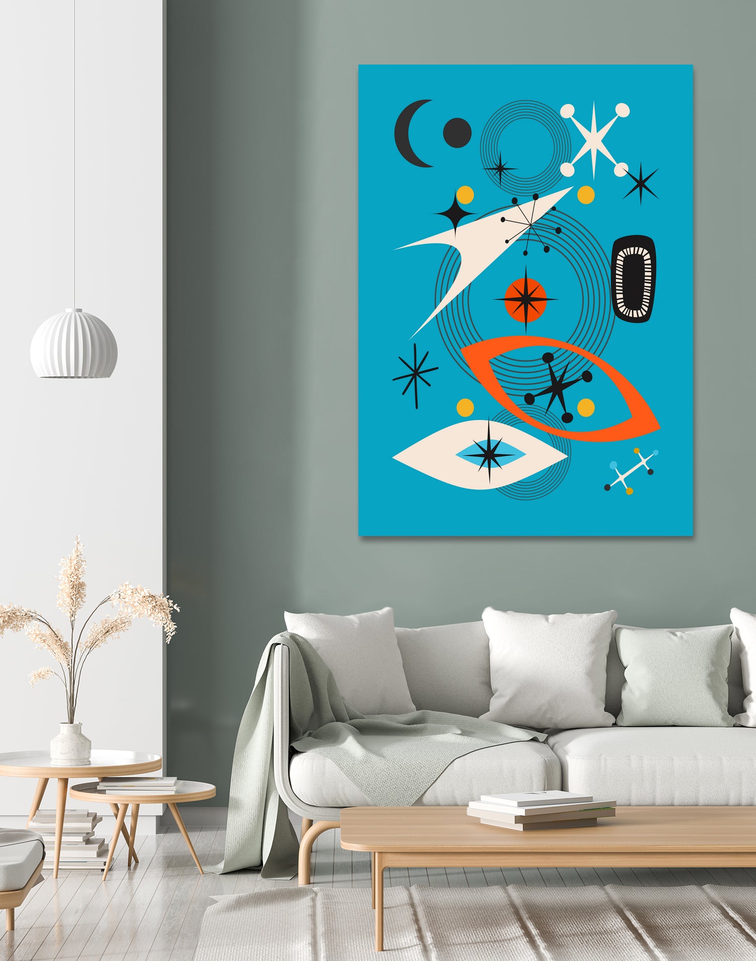 Mid Century In Retro Blue by Little on GIANT ART - illustration blue background
