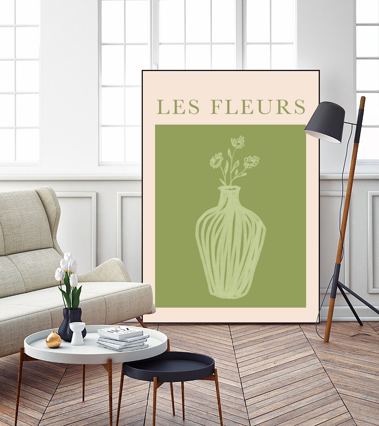 Potted Florals Beige and Green by Grace Digital Art on GIANT ART - flowers and plants text