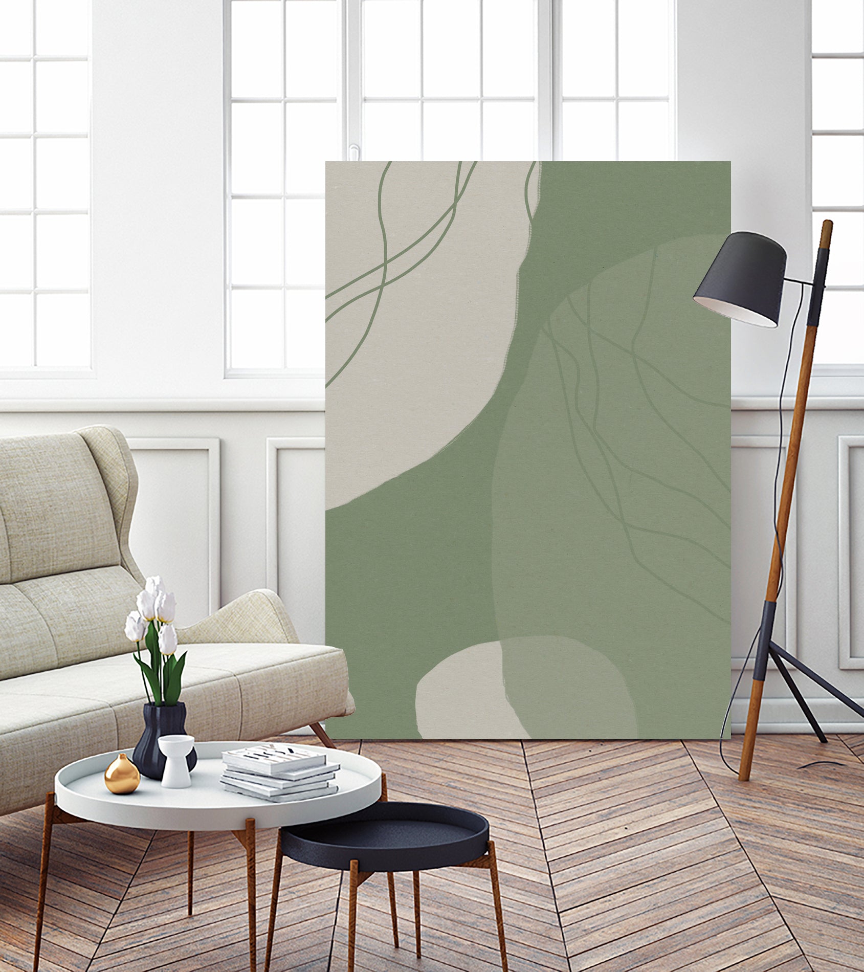 Modern Abstract Minimalist  Shapes In Sage and White  0008 by Dina Dankers on GIANT ART - abstract drawing