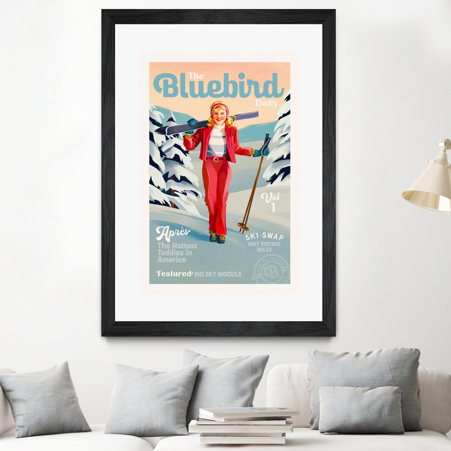 The Bluebird Daily Pinup Ski Art by The Whiskey Ginger on GIANT ART - figurative text