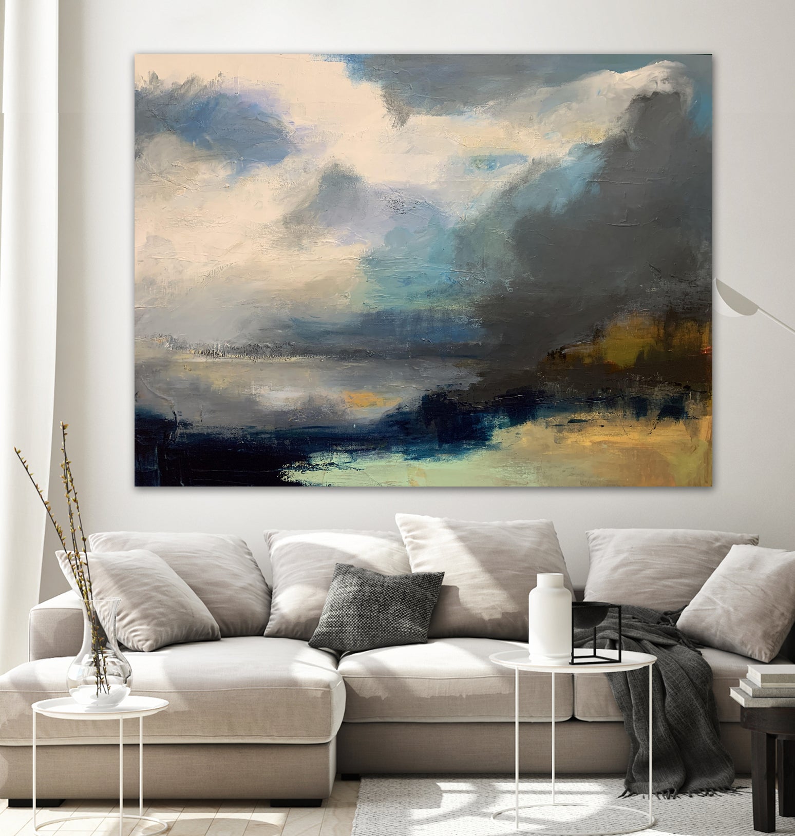 Dramatic Cloudy Sky Over a Serene Seascape by Anna-Karin Bergius on GIANT ART - abstract landscape painting nature and landscapes abstract landscape painting