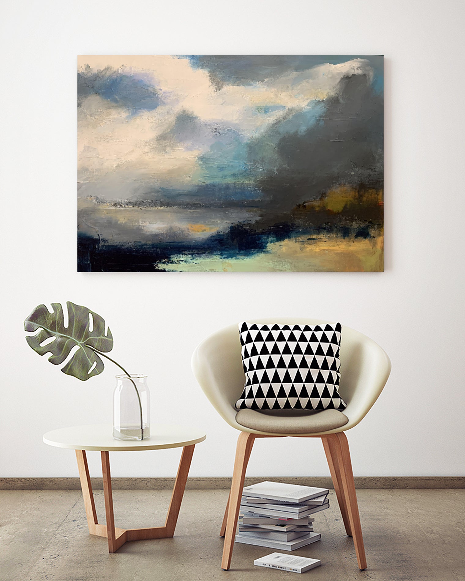 Dramatic Cloudy Sky Over a Serene Seascape by Anna-Karin Bergius on GIANT ART - abstract landscape painting nature and landscapes abstract landscape painting