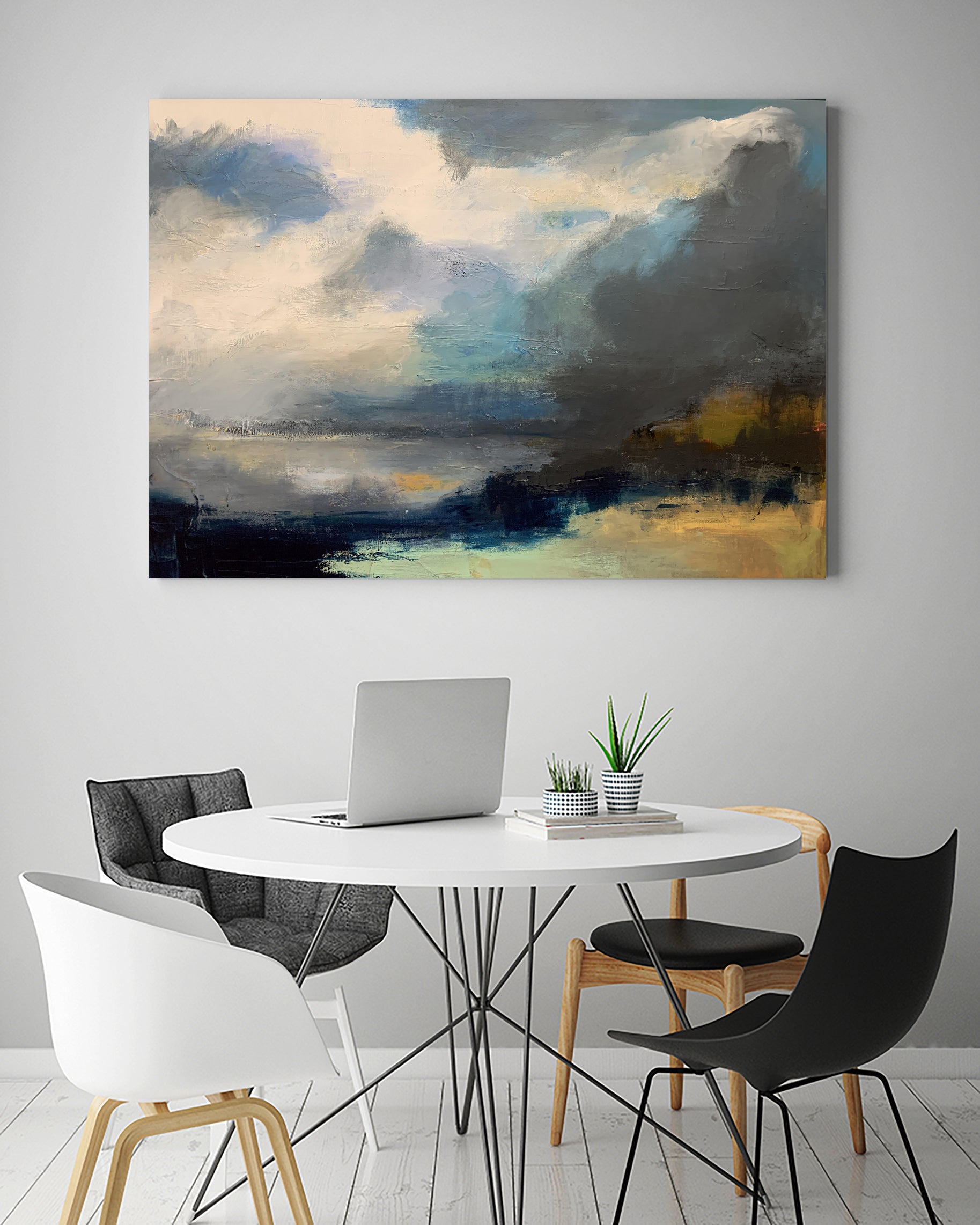 Dramatic Cloudy Sky Over a Serene Seascape by Anna-Karin Bergius on GIANT ART - abstract landscape painting nature and landscapes abstract landscape painting
