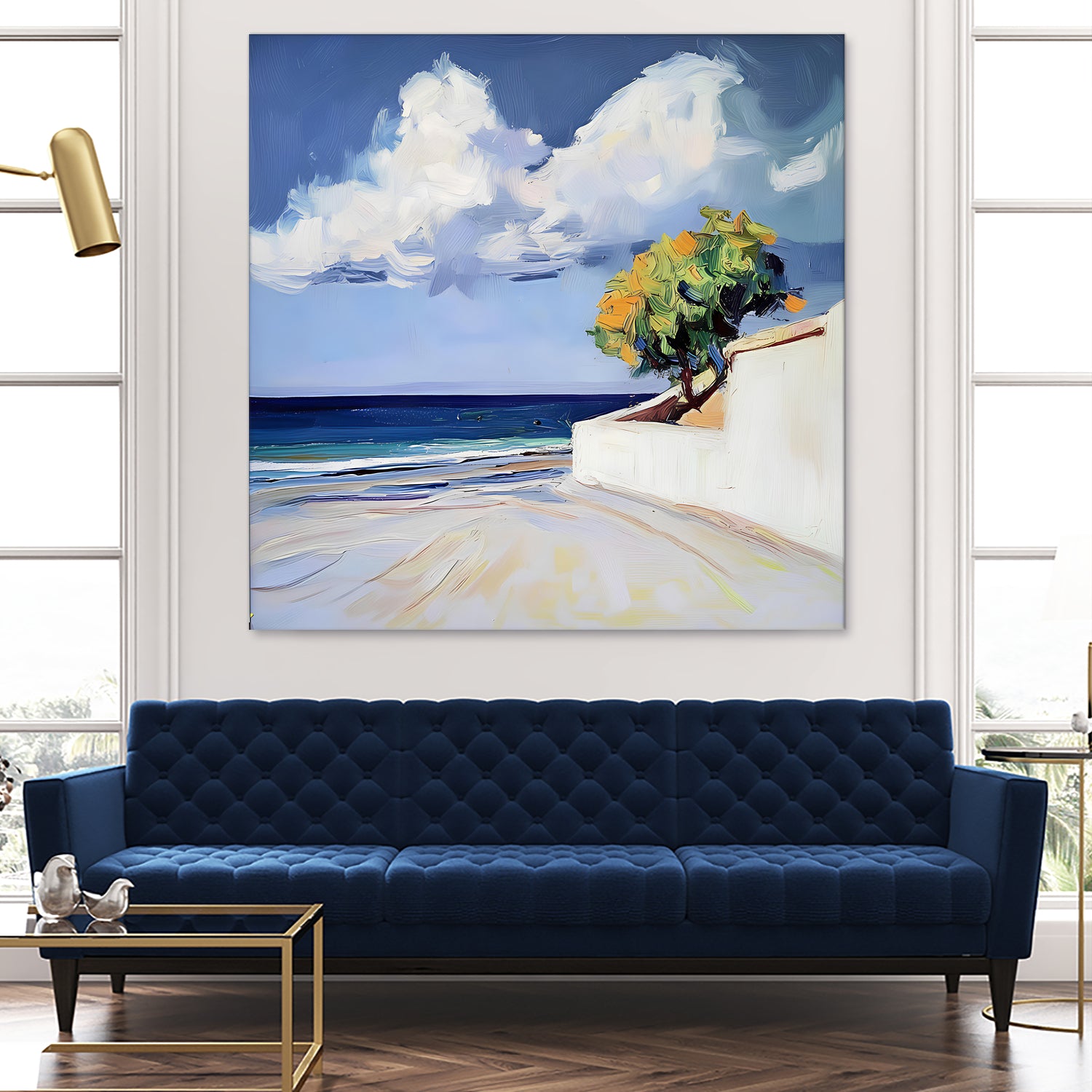 Serene Beach View with a Tree and Dramatic Clouds by Avanesova Elena on GIANT ART - nature and landscapes elena