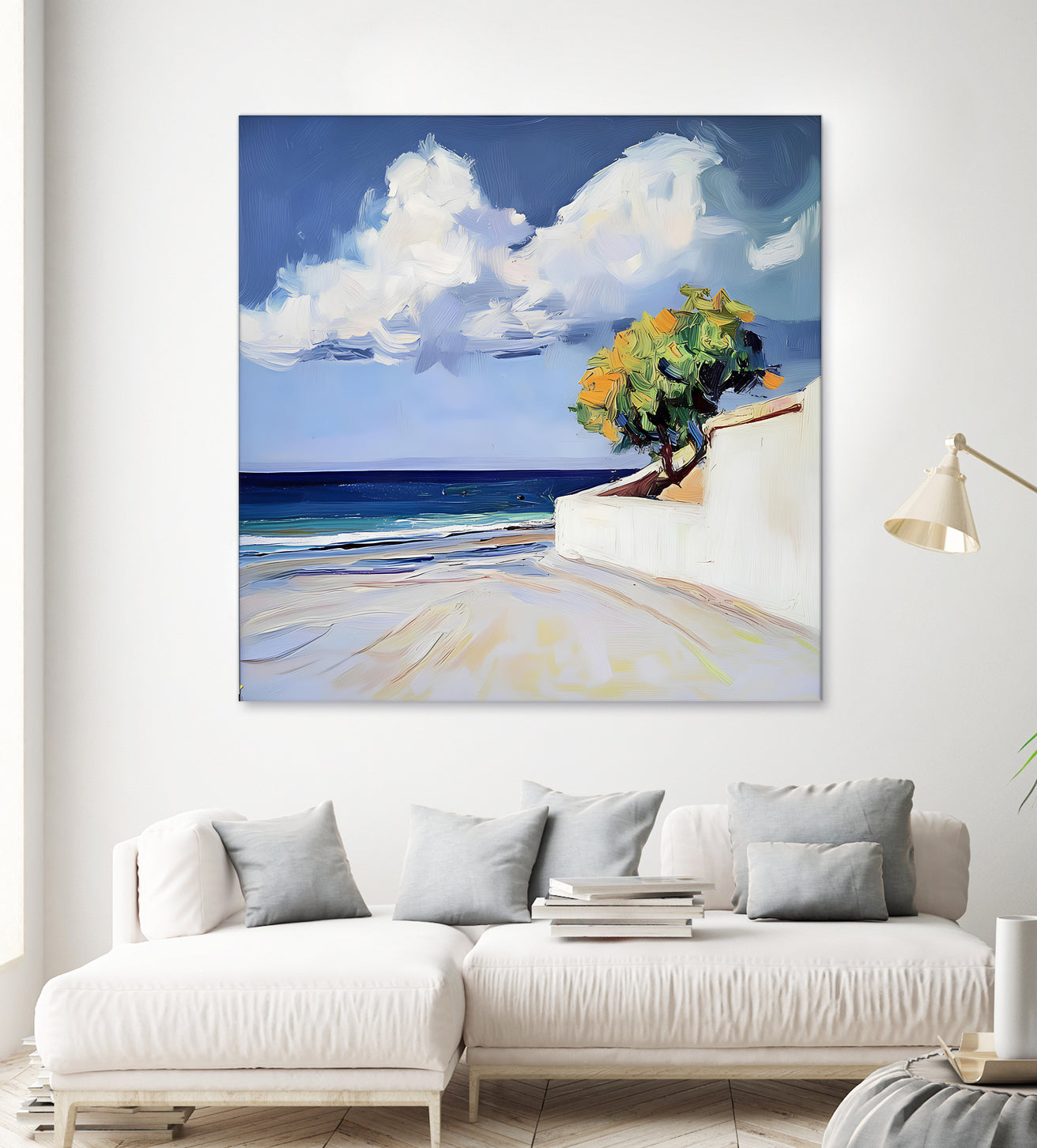 Serene Beach View with a Tree and Dramatic Clouds by Avanesova Elena on GIANT ART - nature and landscapes elena