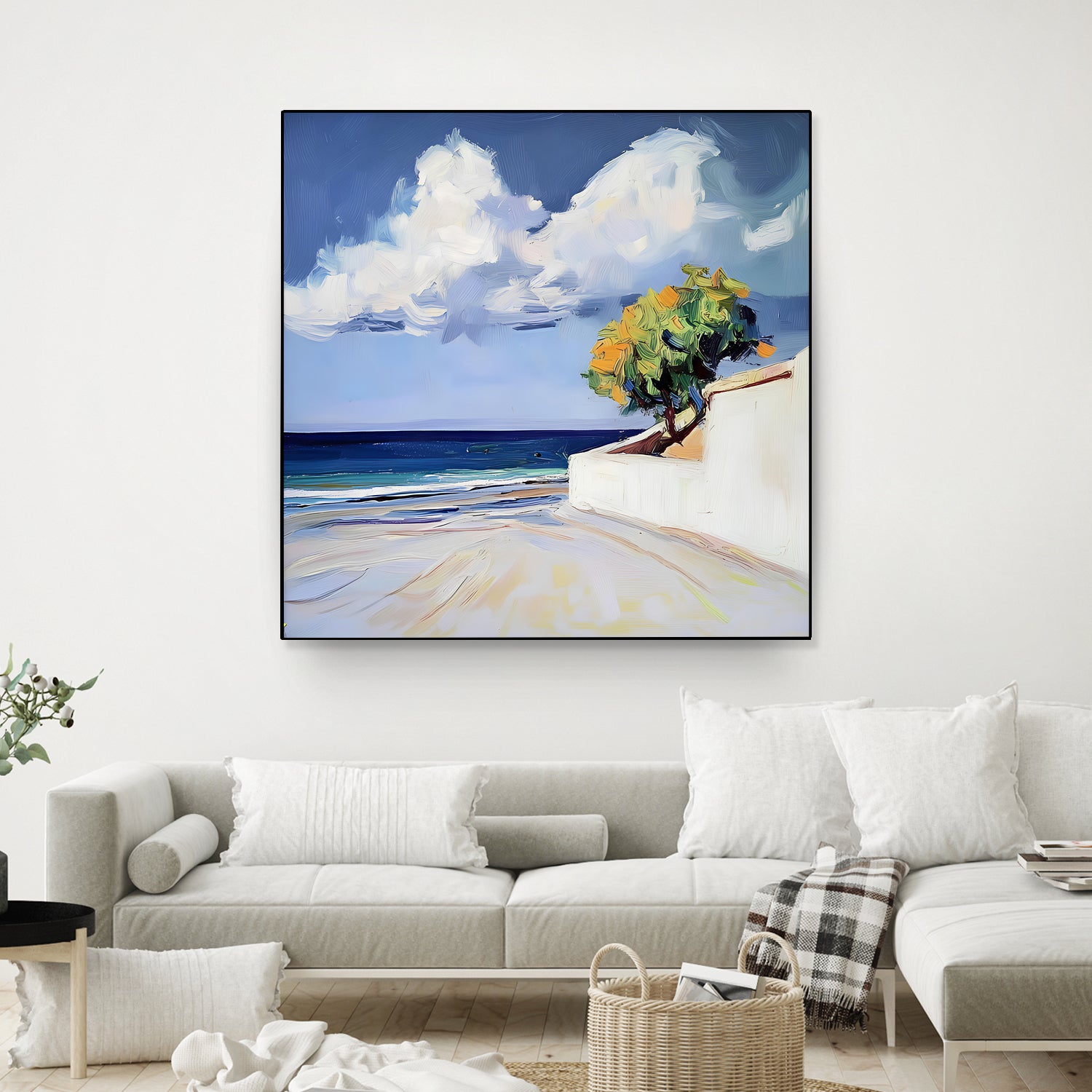 Serene Beach View with a Tree and Dramatic Clouds by Avanesova Elena on GIANT ART - nature and landscapes elena