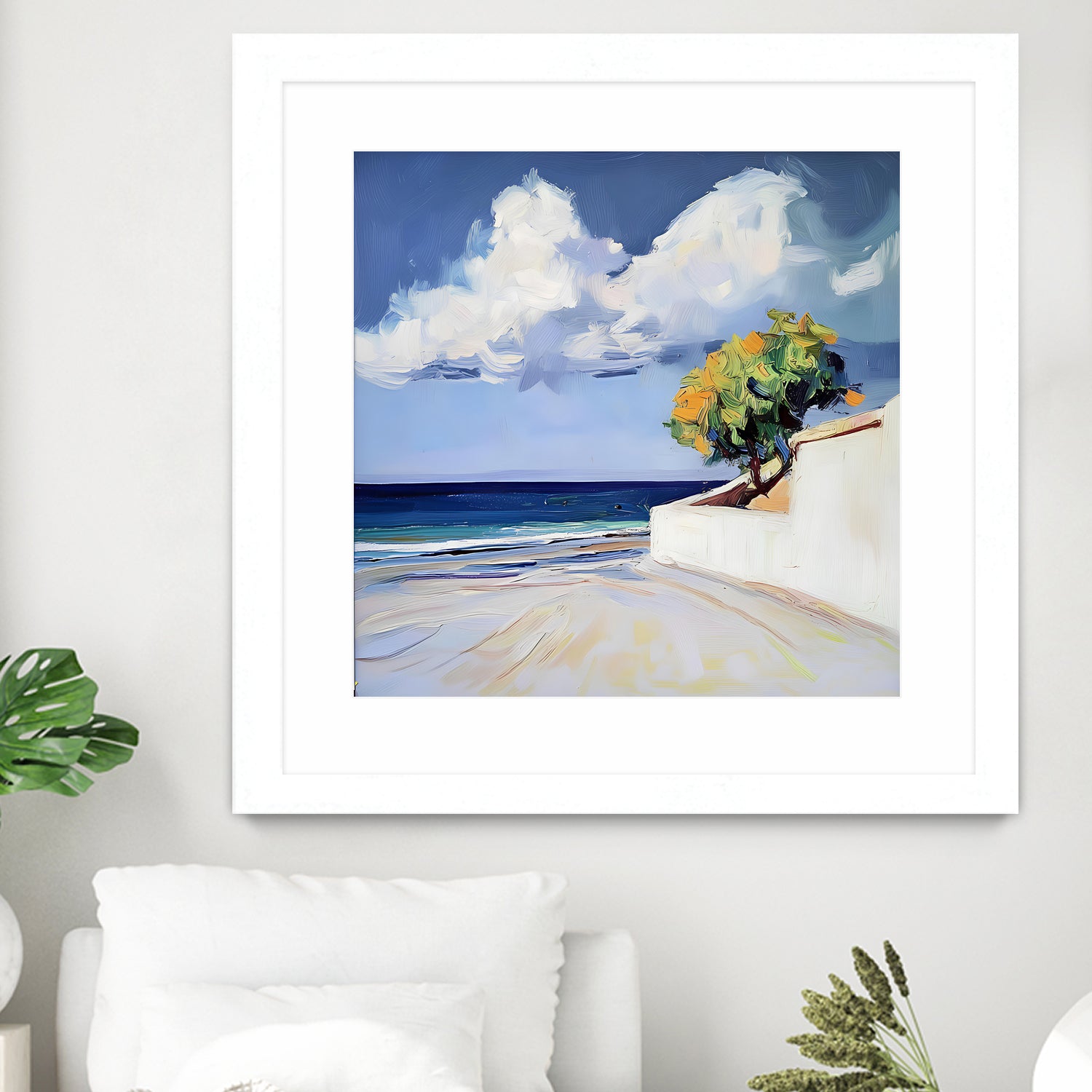 Serene Beach View with a Tree and Dramatic Clouds by Avanesova Elena on GIANT ART - nature and landscapes elena