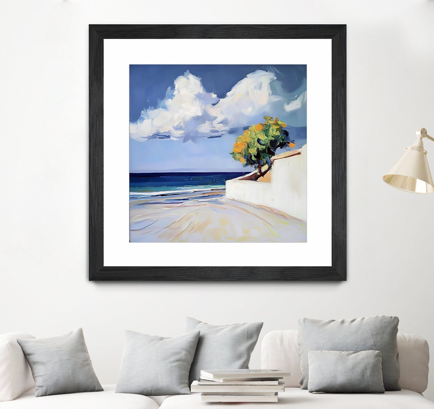 Serene Beach View with a Tree and Dramatic Clouds by Avanesova Elena on GIANT ART - nature and landscapes elena