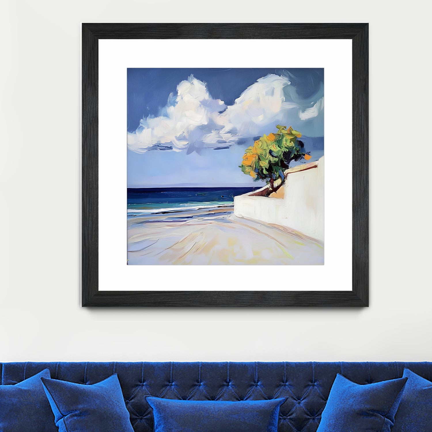 Serene Beach View with a Tree and Dramatic Clouds by Avanesova Elena on GIANT ART - nature and landscapes elena