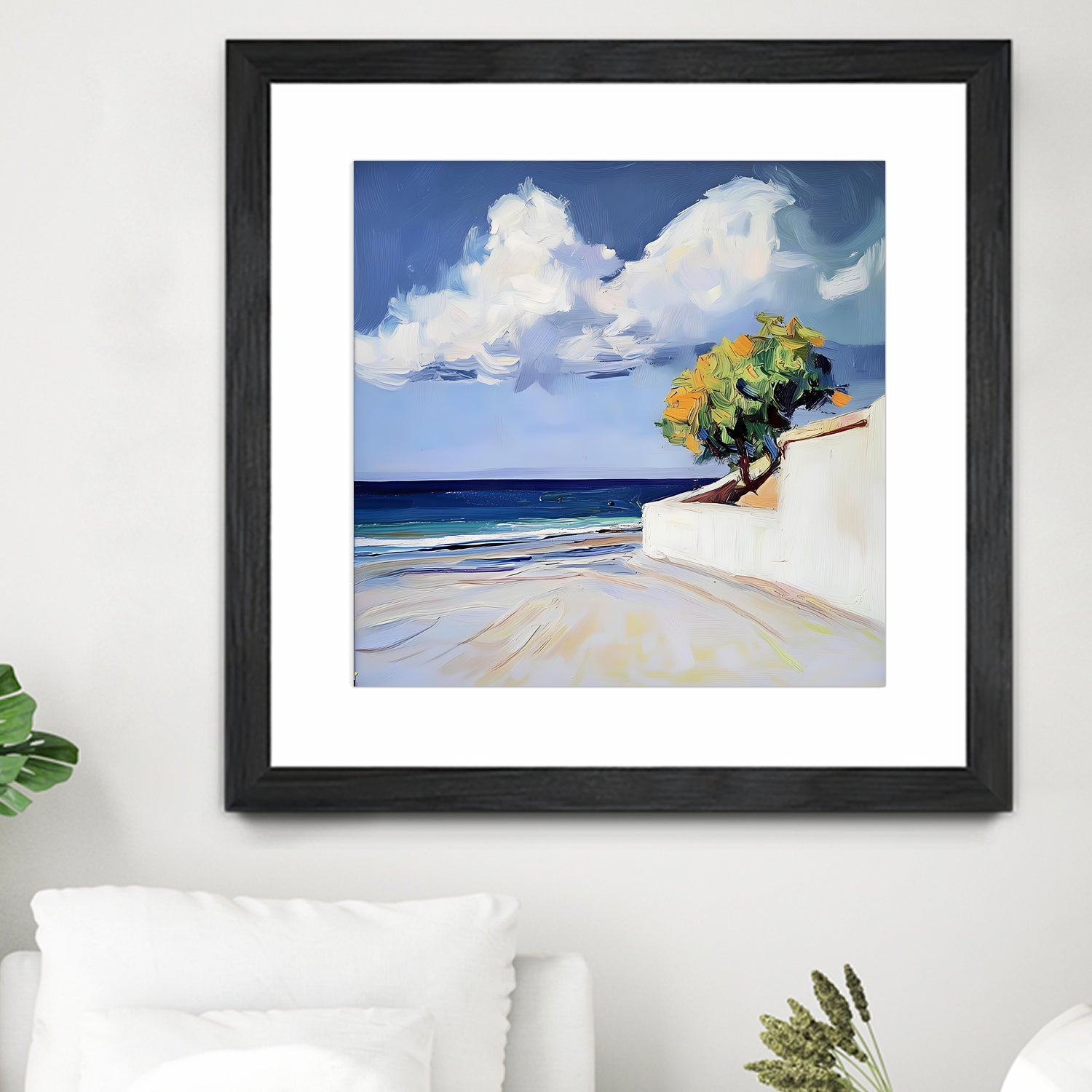 Serene Beach View with a Tree and Dramatic Clouds by Avanesova Elena on GIANT ART - nature and landscapes elena