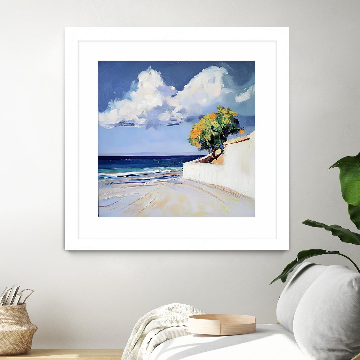 Serene Beach View with a Tree and Dramatic Clouds by Avanesova Elena on GIANT ART - nature and landscapes elena