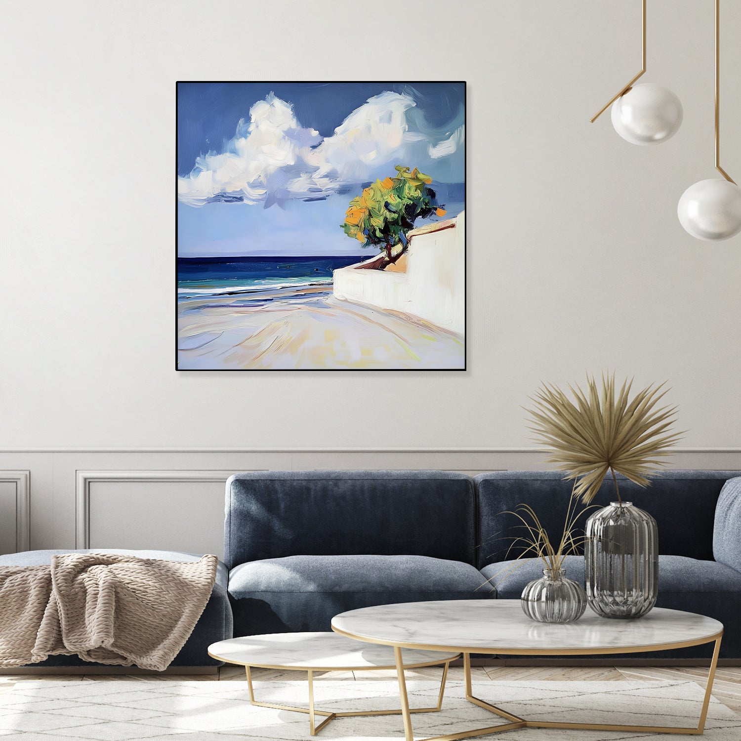 Serene Beach View with a Tree and Dramatic Clouds by Avanesova Elena on GIANT ART - nature and landscapes elena