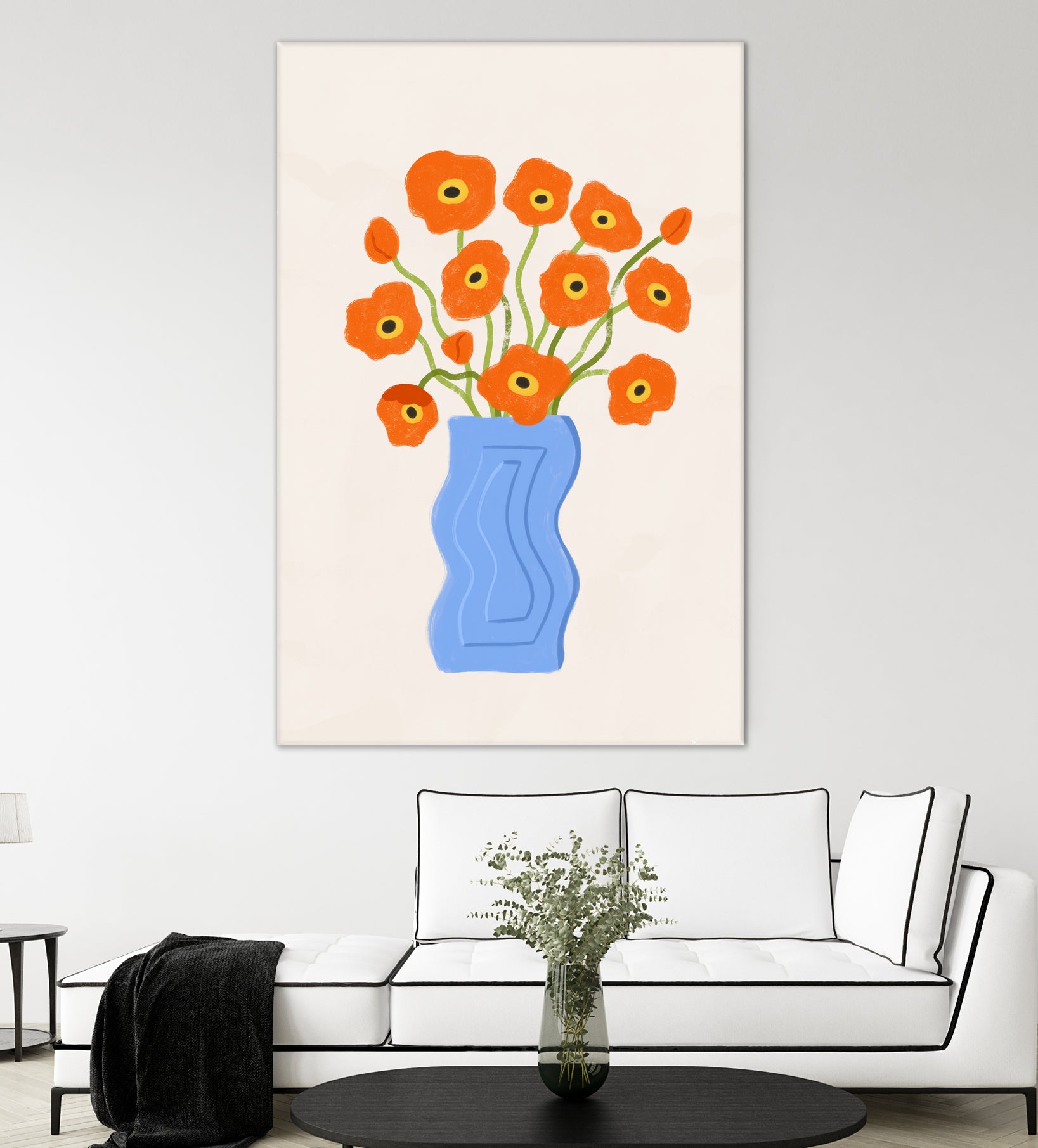 Poppies In Blue Vase by Katarzyna Gąsiorowska on GIANT ART - modern floral artwork flowers and plants modern floral artwork