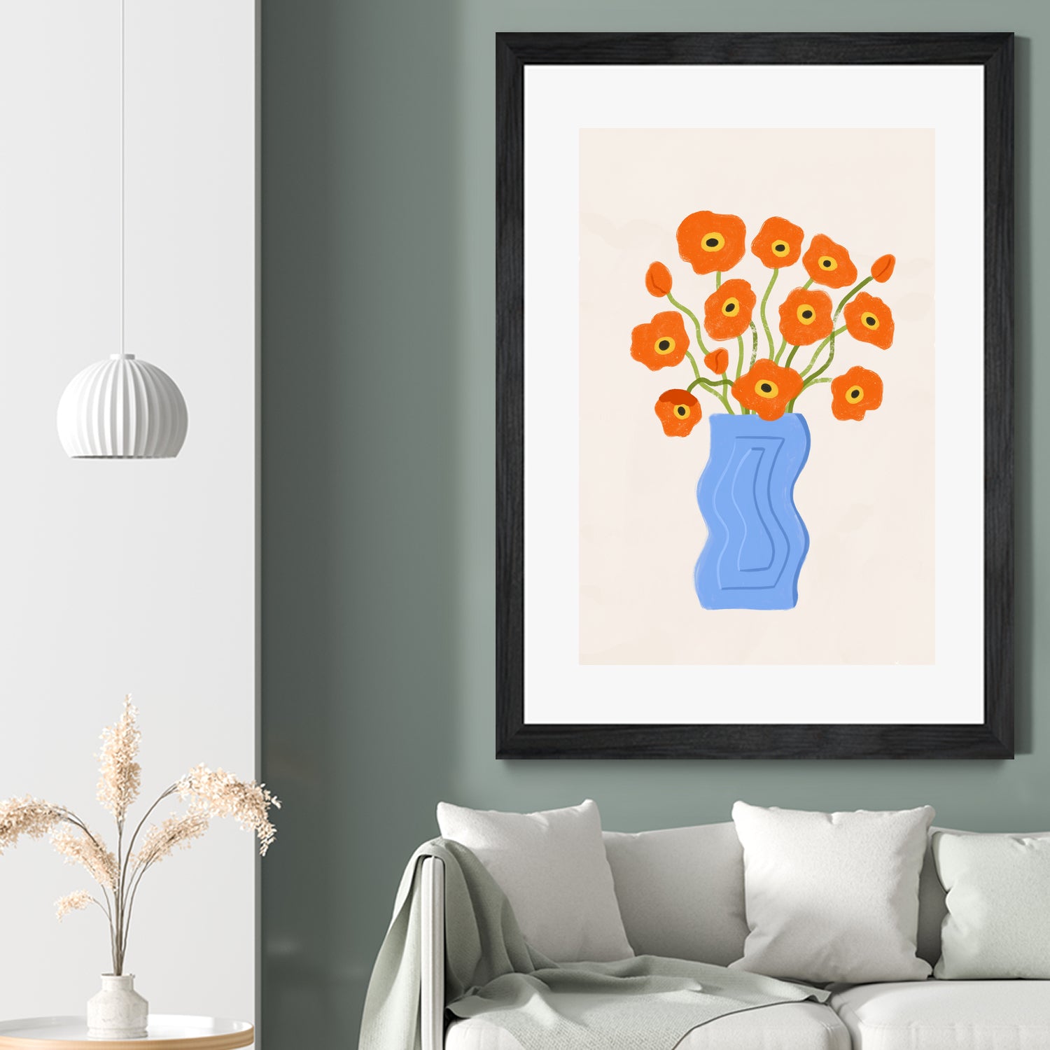 Poppies In Blue Vase by Katarzyna Gąsiorowska on GIANT ART - modern floral artwork flowers and plants modern floral artwork