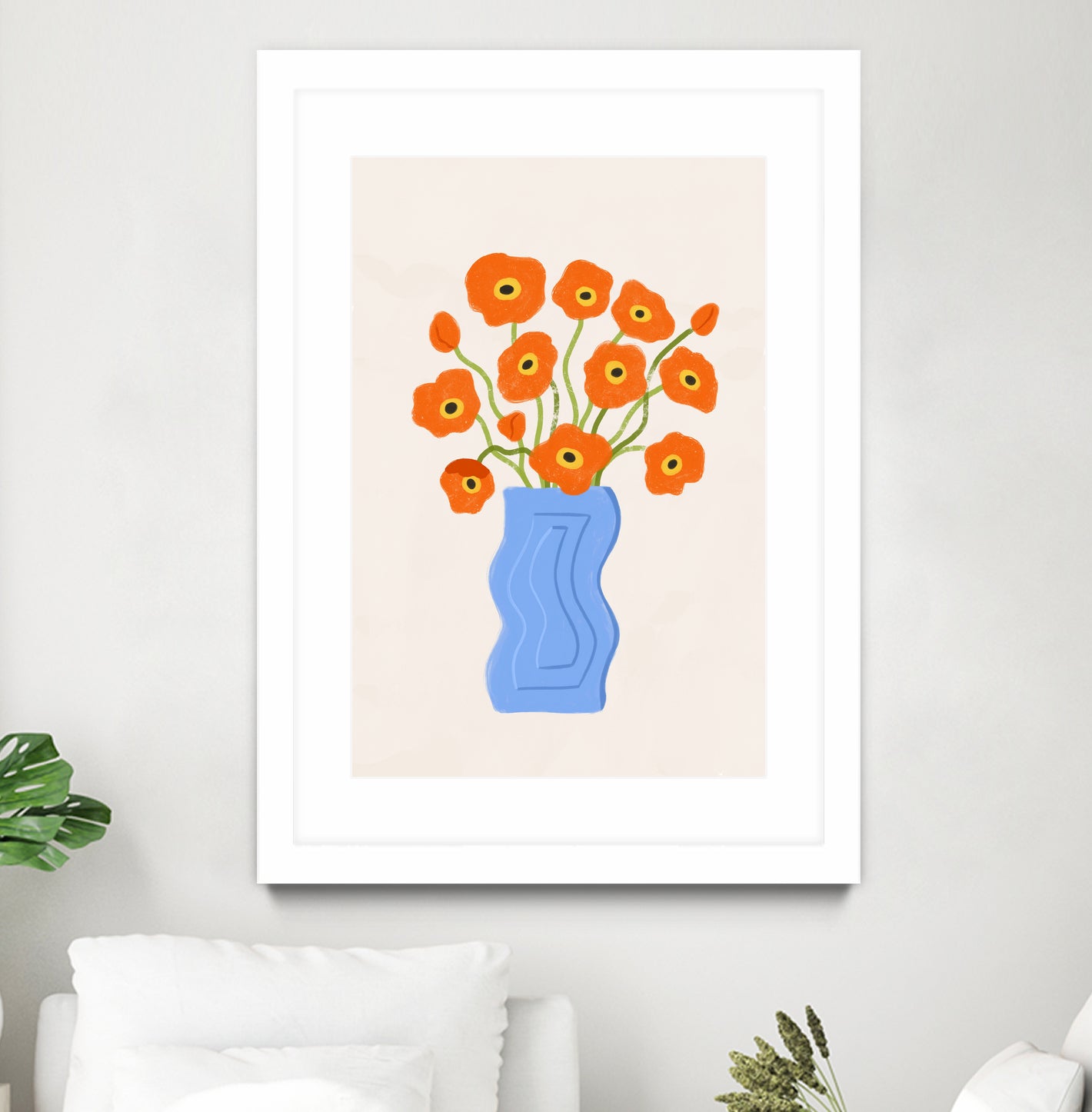 Poppies In Blue Vase by Katarzyna Gąsiorowska on GIANT ART - modern floral artwork flowers and plants modern floral artwork