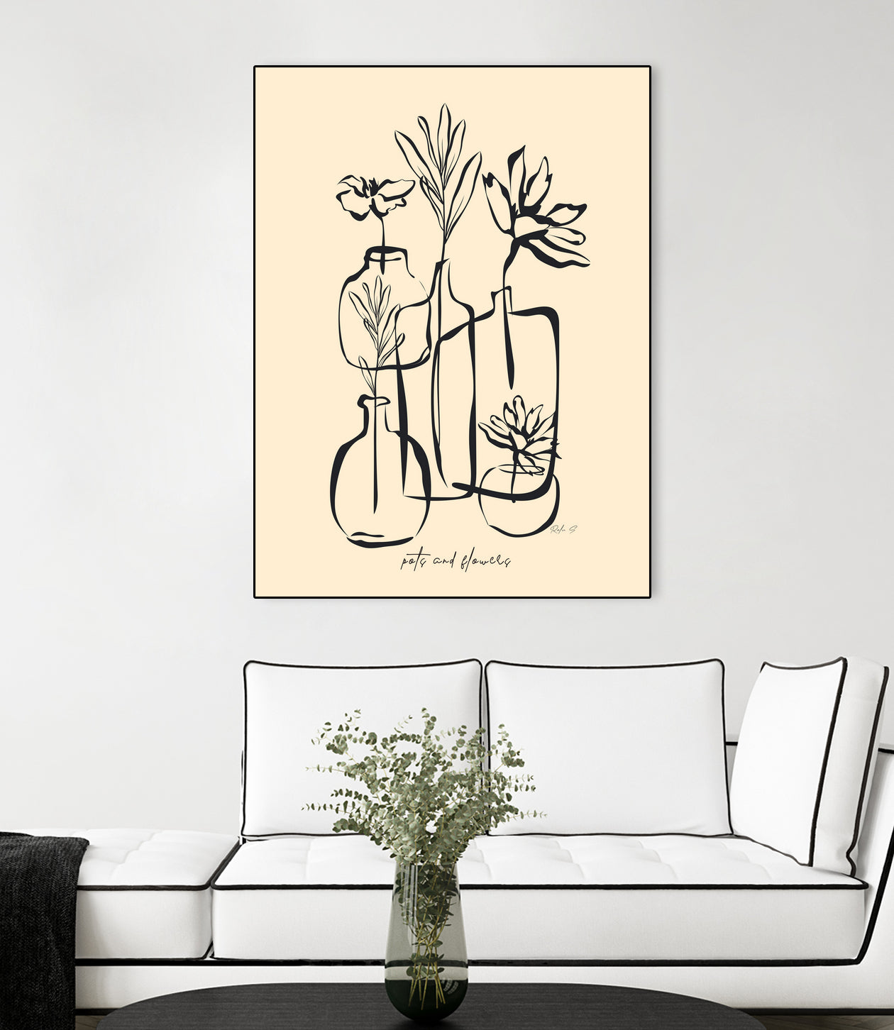 Pots And Flowers by Ralu S on GIANT ART - flowers and plants botanical line art