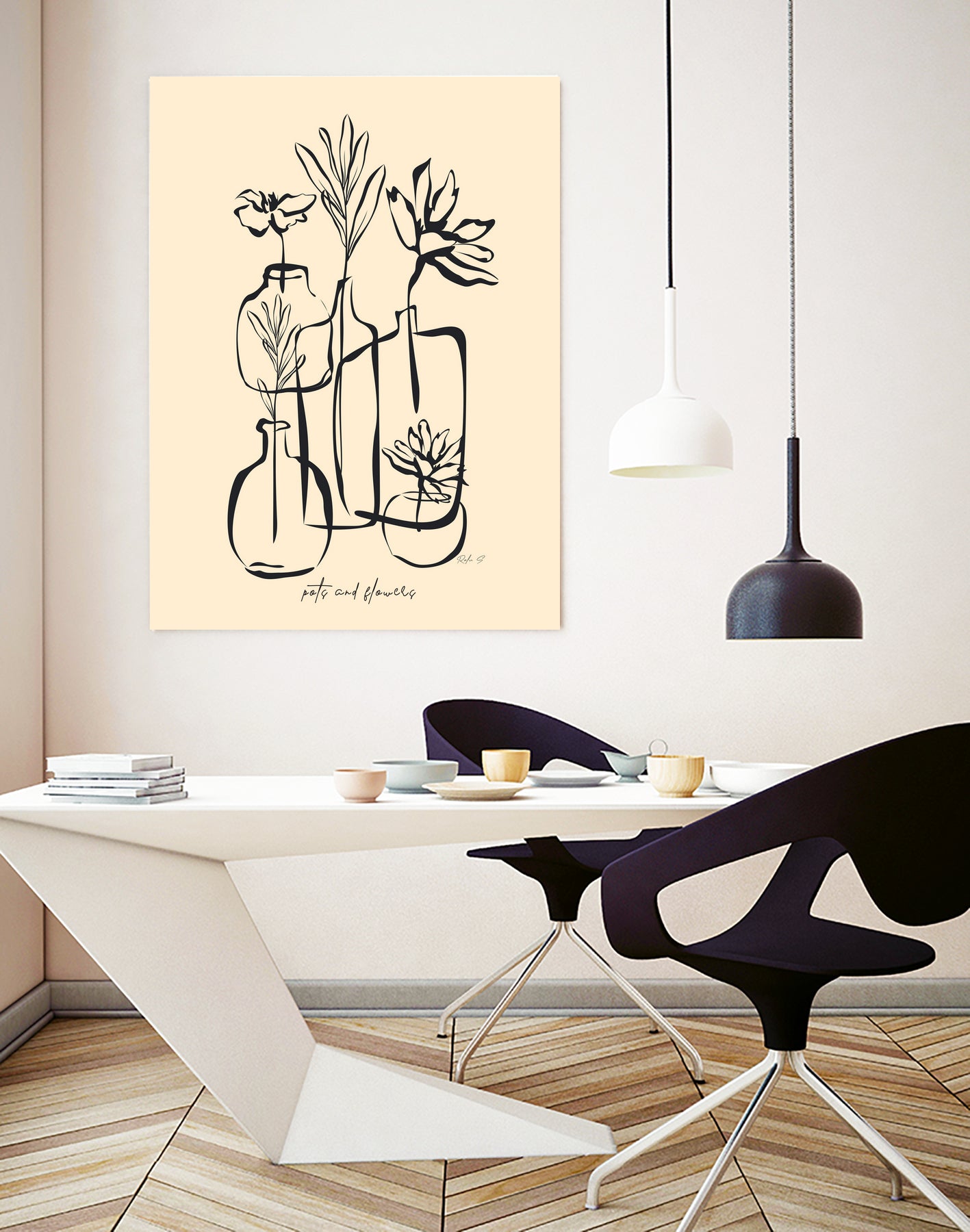 Pots And Flowers by Ralu S on GIANT ART - flowers and plants botanical line art