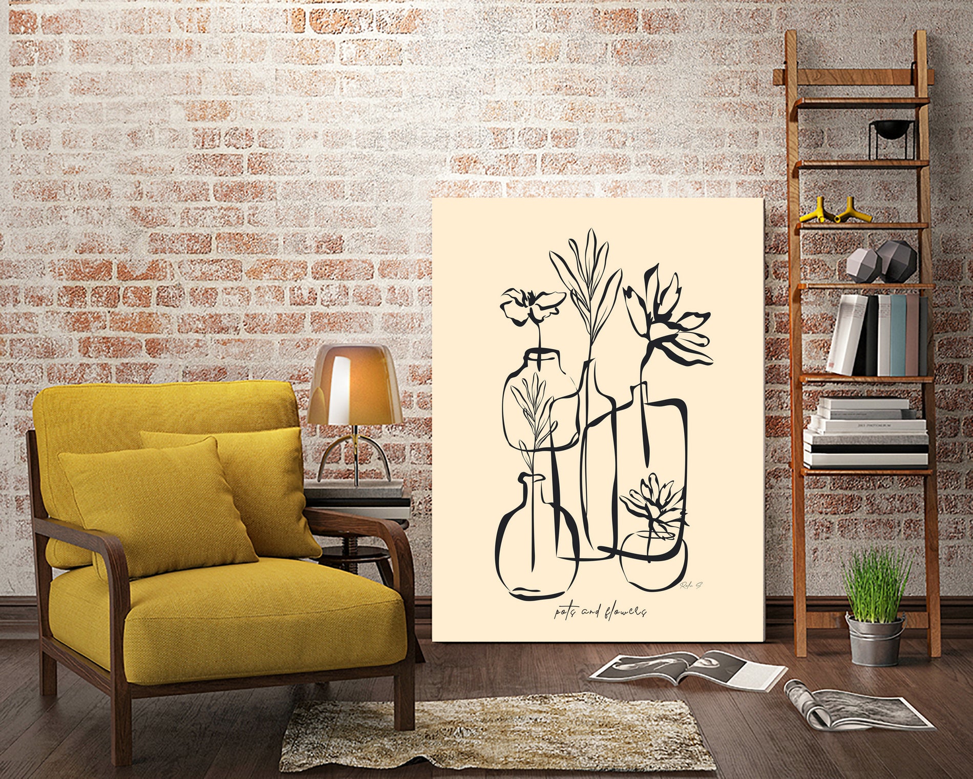 Pots And Flowers by Ralu S on GIANT ART - flowers and plants botanical line art