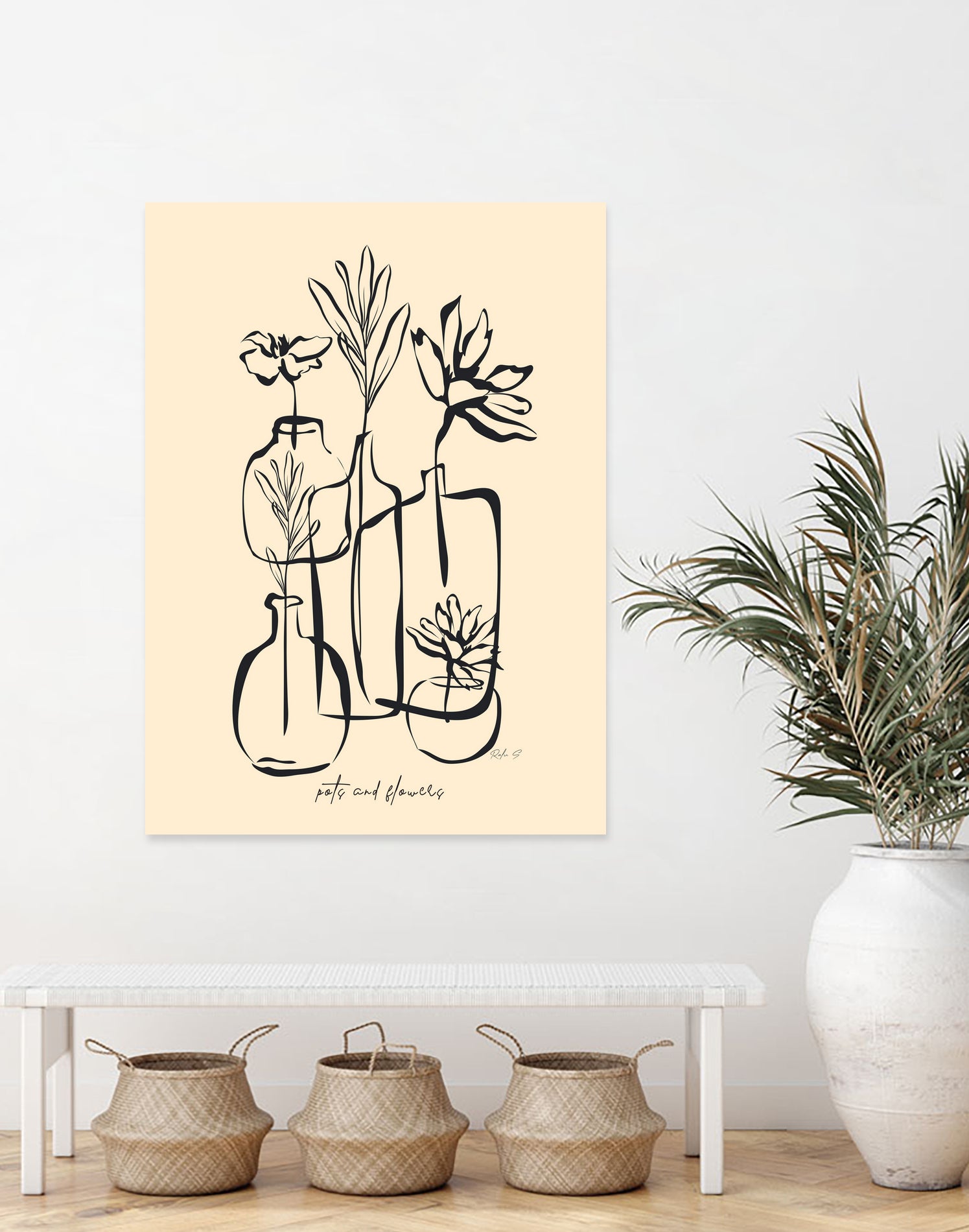 Pots And Flowers by Ralu S on GIANT ART - flowers and plants botanical line art