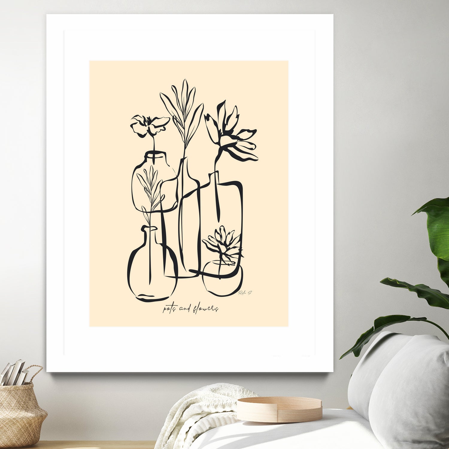 Pots And Flowers by Ralu S on GIANT ART - flowers and plants botanical line art