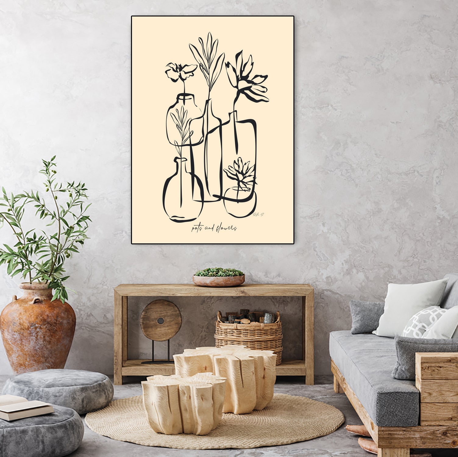 Pots And Flowers by Ralu S on GIANT ART - flowers and plants botanical line art