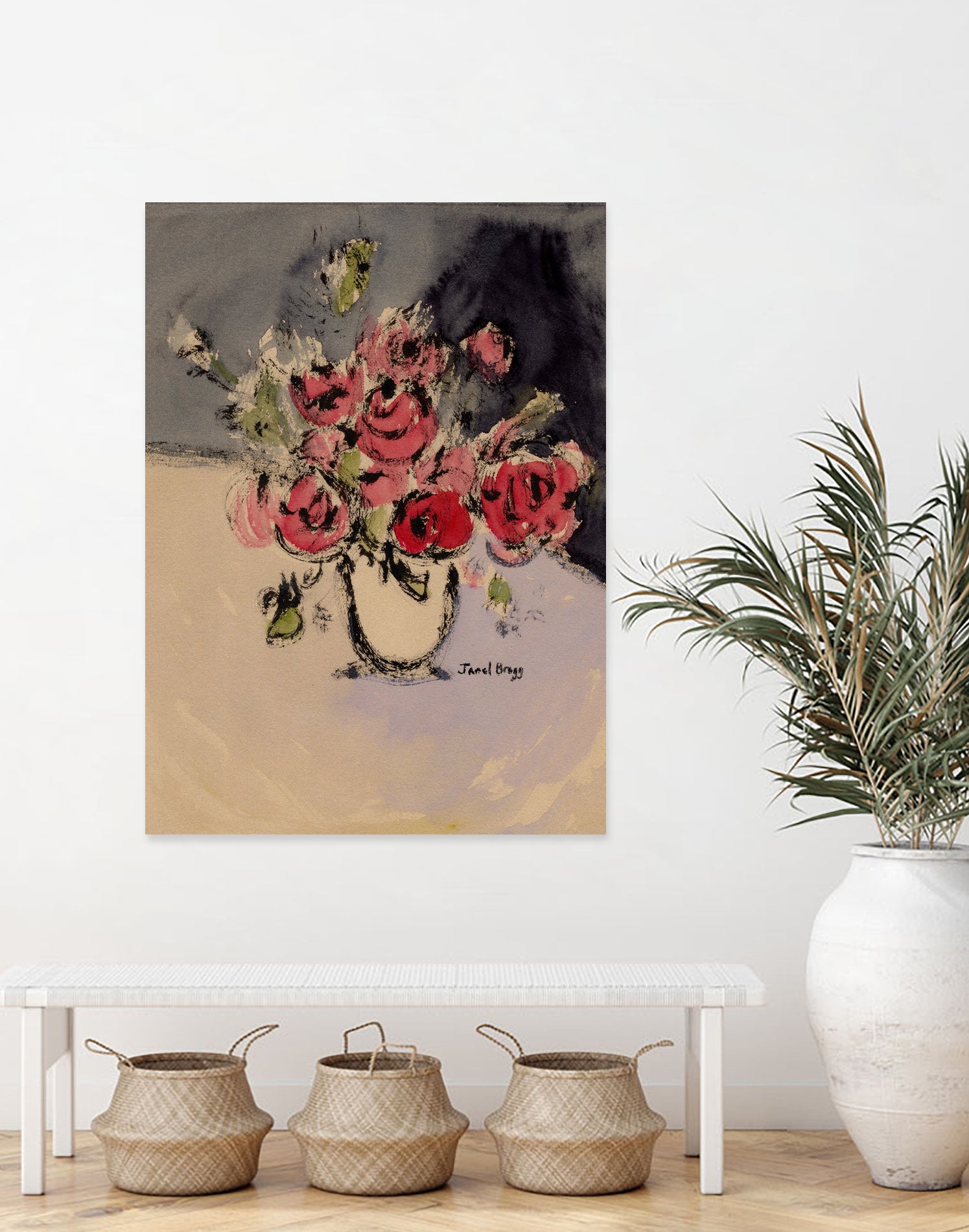 Bouquet With Beige Vase by Janel Bragg on GIANT ART - illustrations botanical illustrations