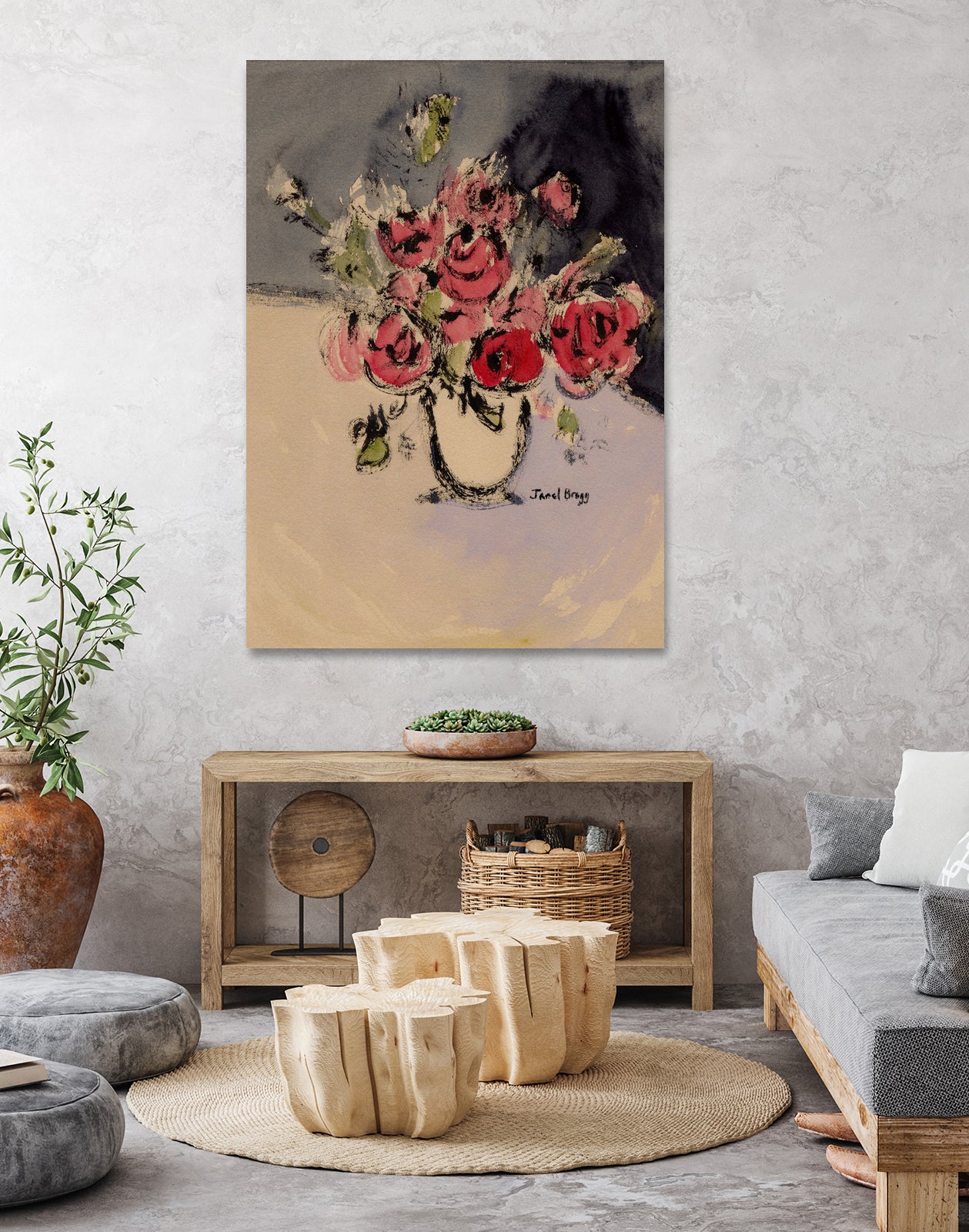 Bouquet With Beige Vase by Janel Bragg on GIANT ART - illustrations botanical illustrations