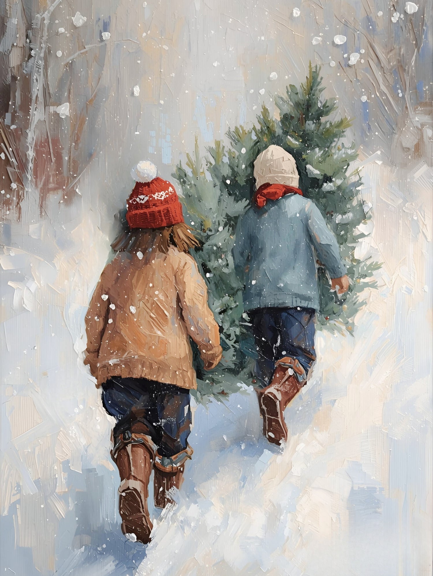 Kinder tragen Tanne im SchneegestApber by Ohkimiko on GIANT ART - kids kinder im schnee