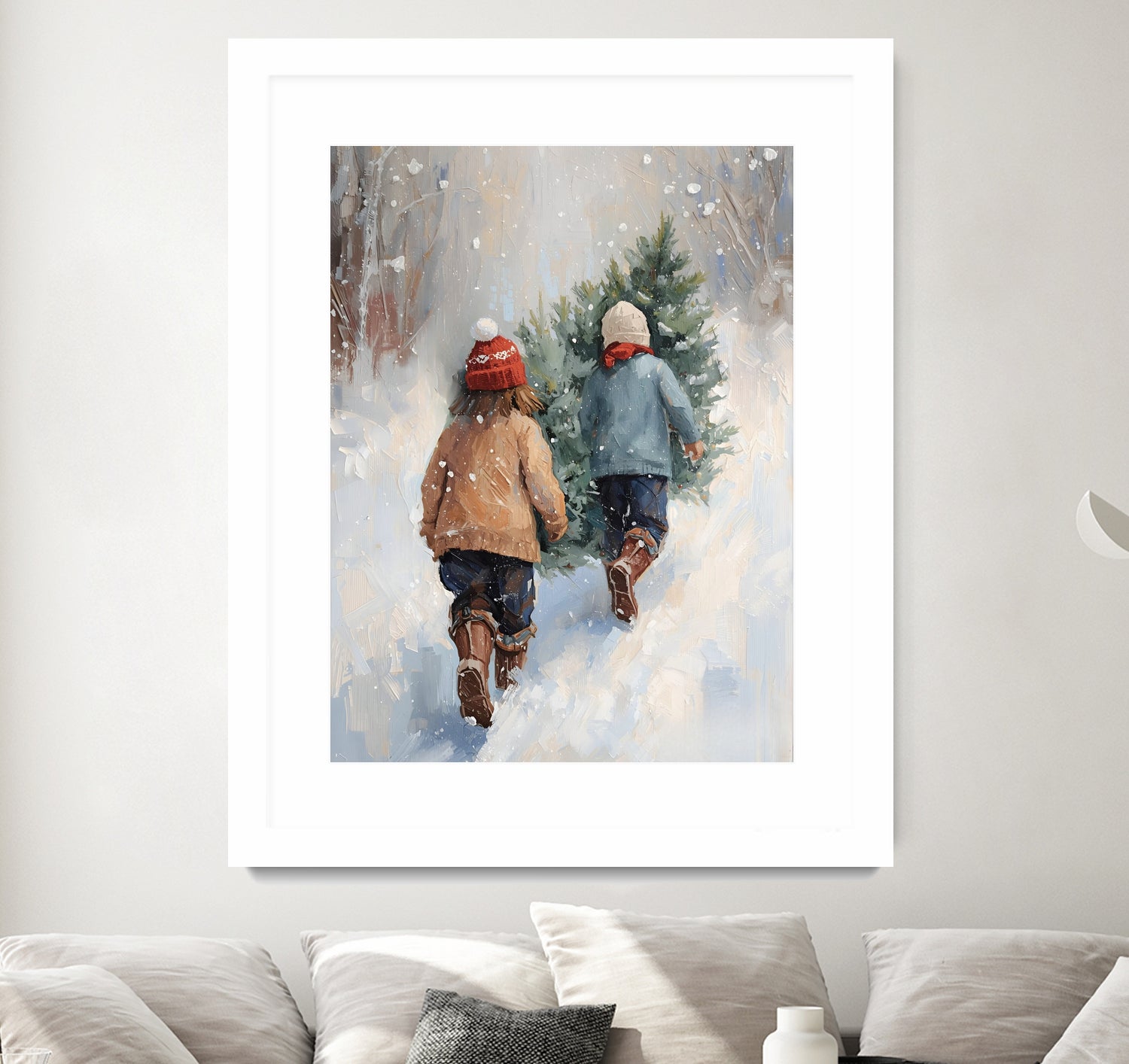 Kinder tragen Tanne im SchneegestApber by Ohkimiko on GIANT ART - kids kinder im schnee