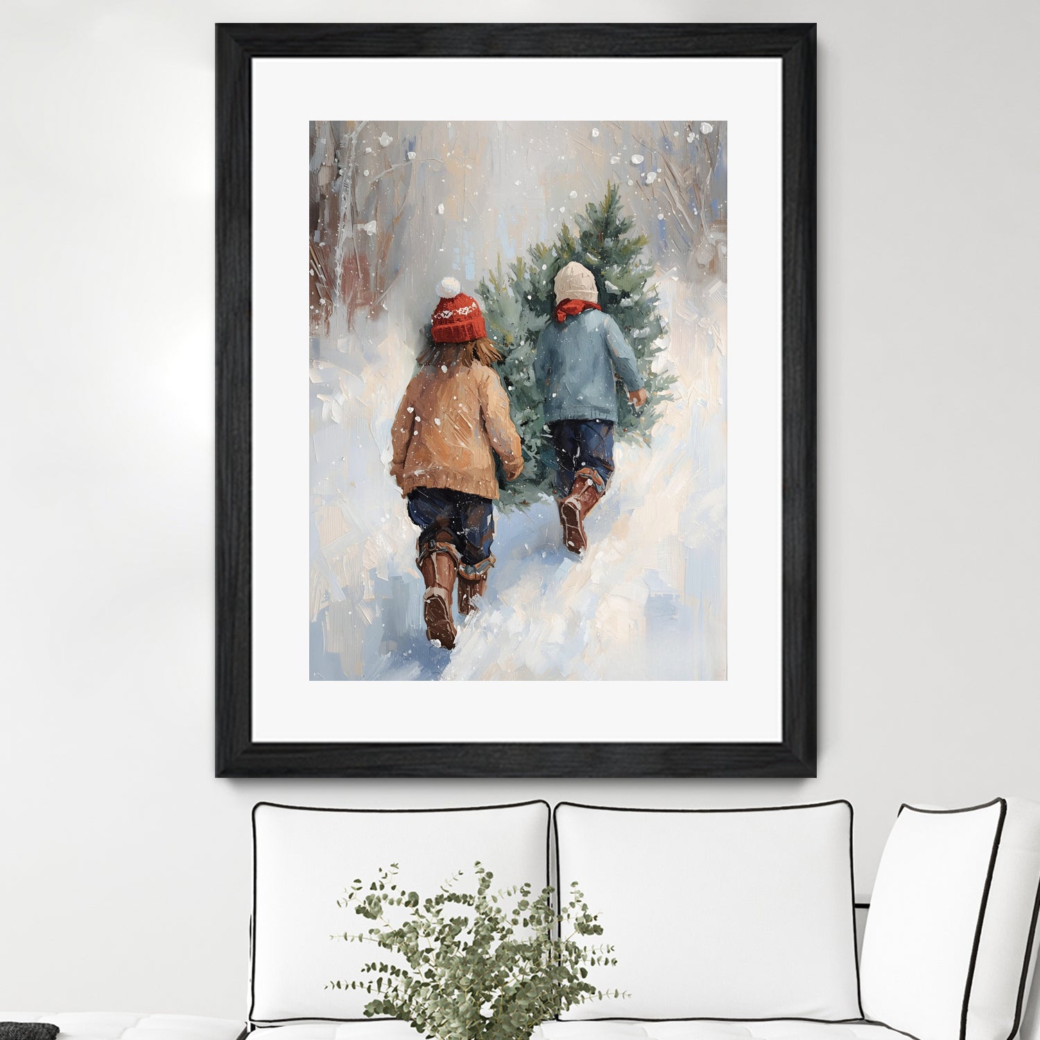 Kinder tragen Tanne im SchneegestApber by Ohkimiko on GIANT ART - kids kinder im schnee