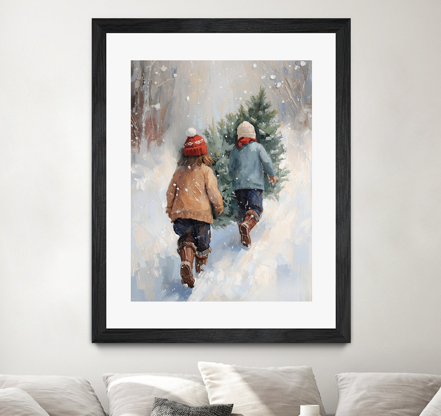 Kinder tragen Tanne im SchneegestApber by Ohkimiko on GIANT ART - kids kinder im schnee