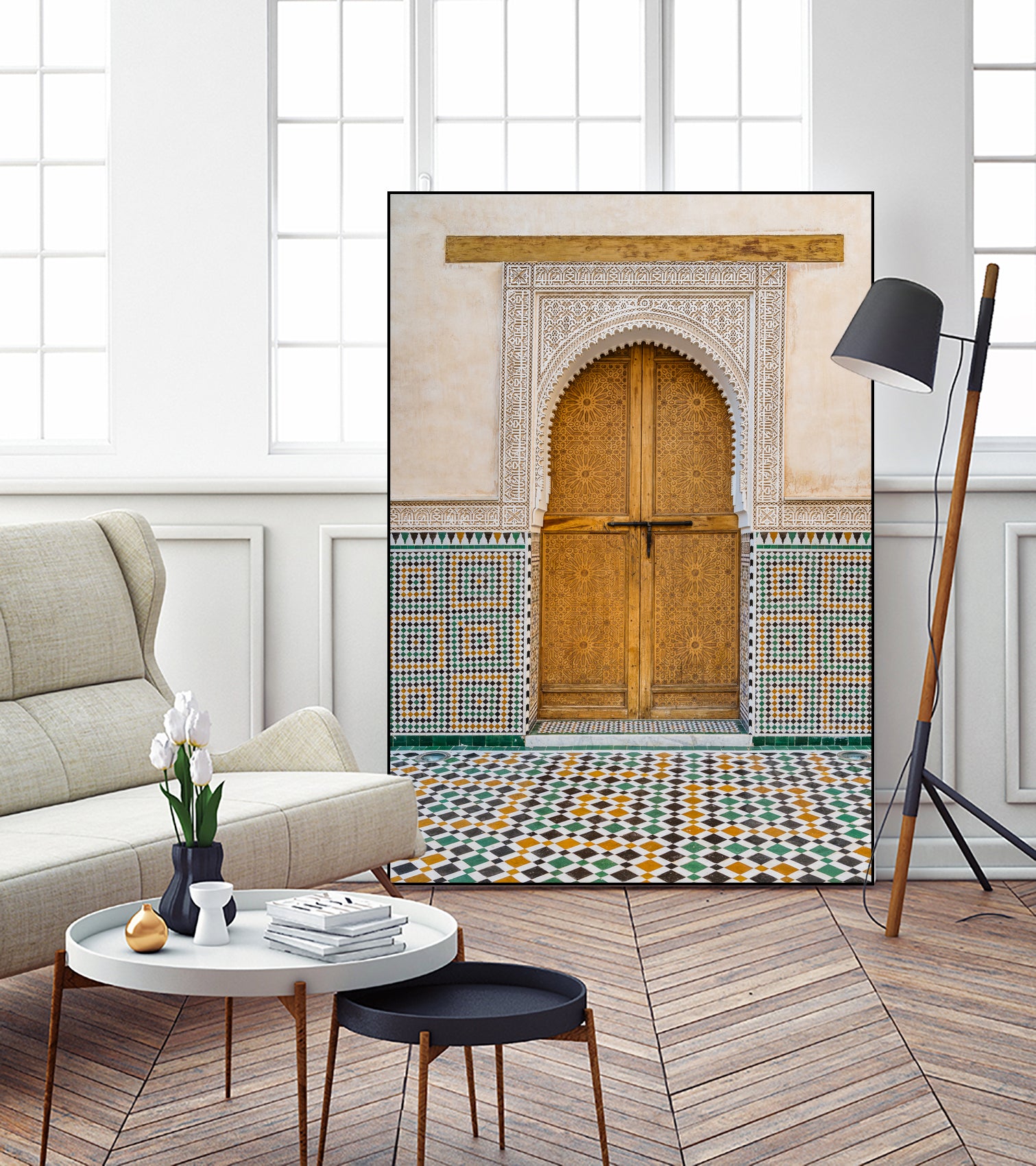Decorated brown wooden door in Morocco by Photolovers on GIANT ART - photography morocco