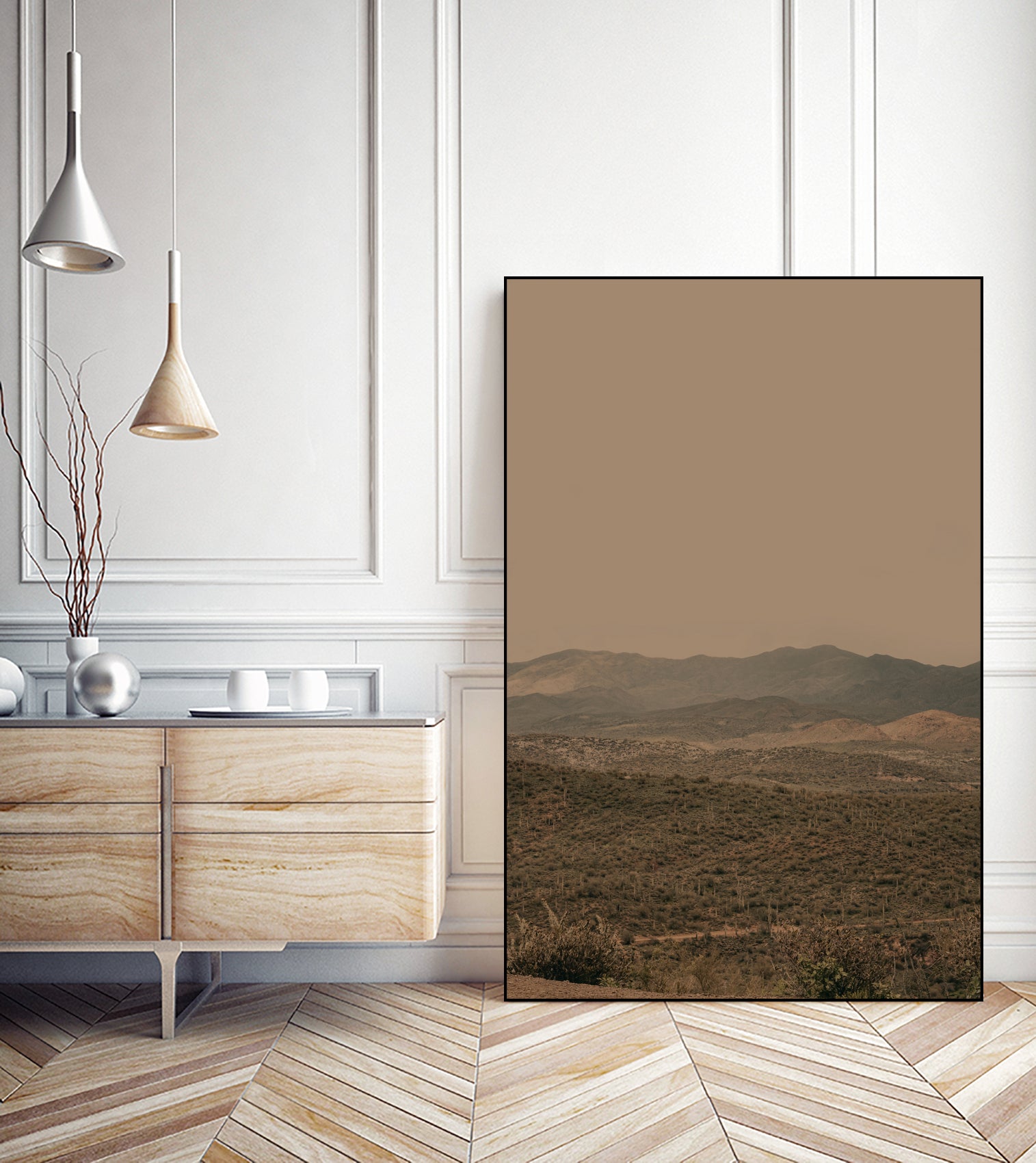 Atmospheric Layered Terrain Landscape With Warm Retro Tonal Haze by Stephanie Klatt on GIANT ART - textural landscape textural