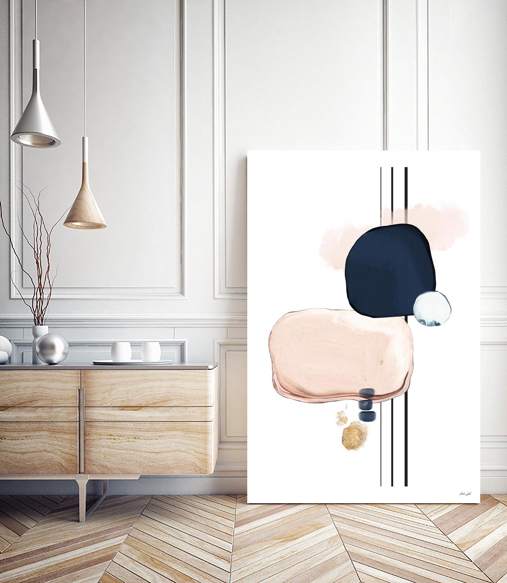 Abstract Study Blush and Navy Blue by Nordic Print Studio on GIANT ART