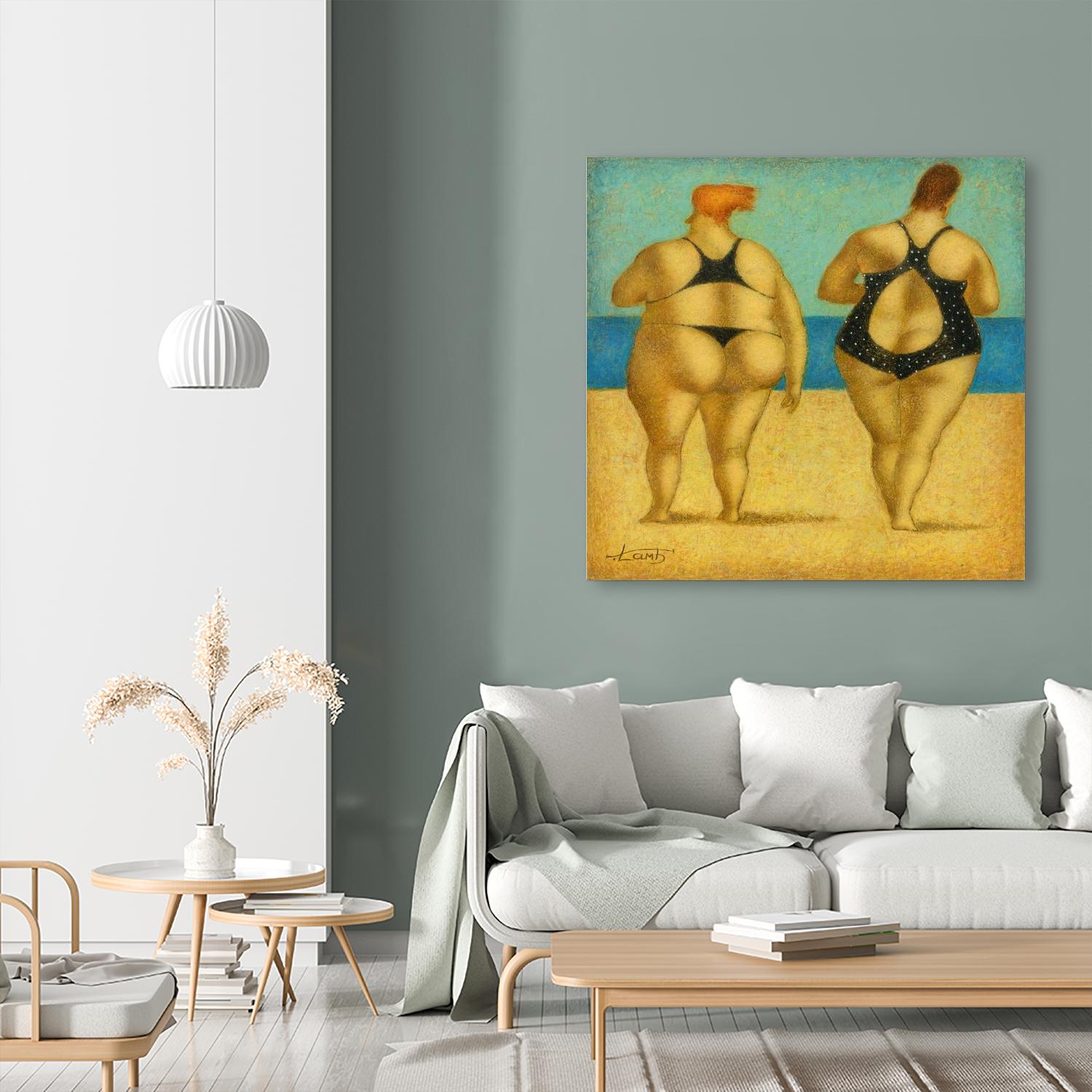 2 on the beach by Steven Lamb on GIANT ART - beige figurative fat women