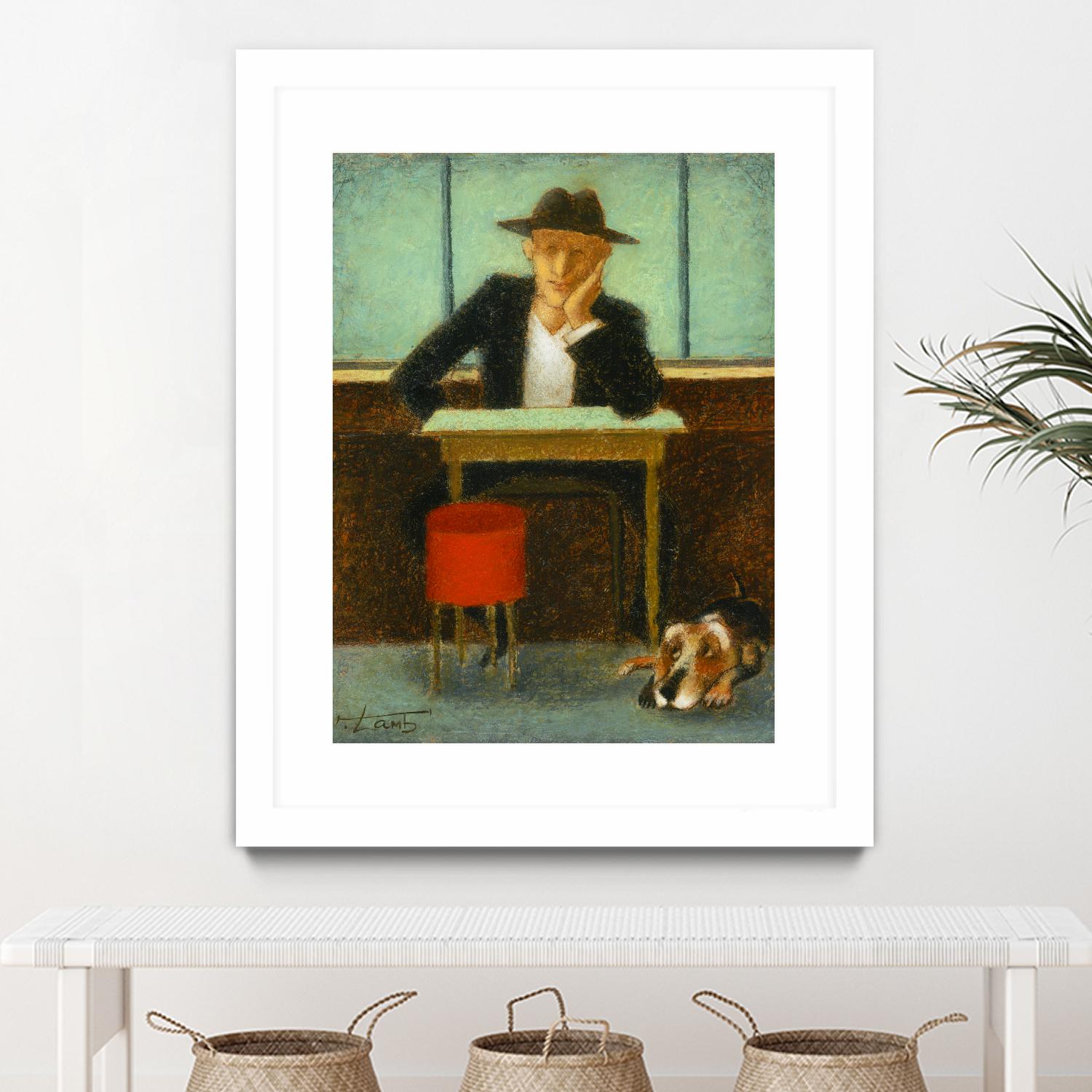 2 in a cafe shop by Steven Lamb on GIANT ART - green figurative homme